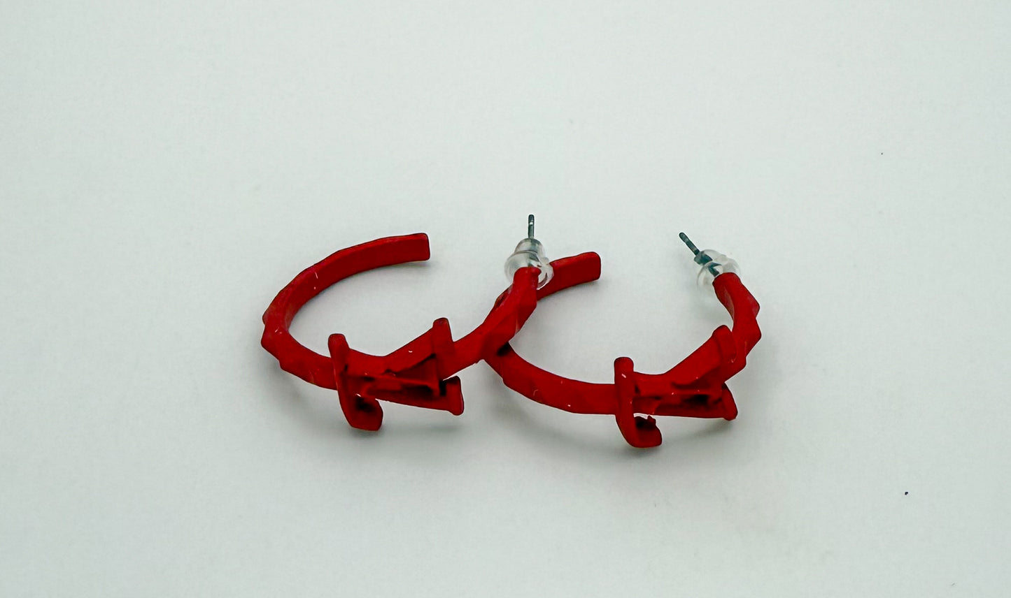Bright Colored LV Designer Medium Hoop Earrings-Stud Closure