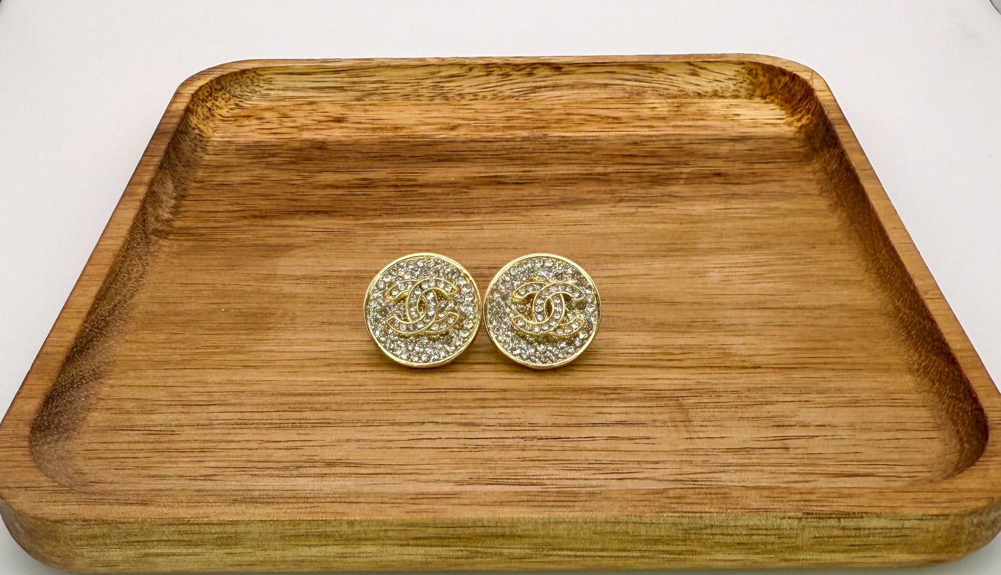 Bling CC Designer Gold Stud Earrings