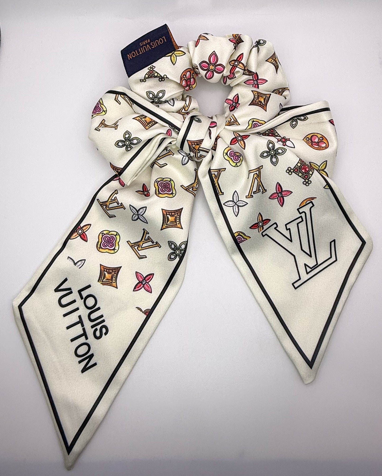 LV Designer Scrunchie Hair Tie with Removable mini Scarf Hair Ribbon