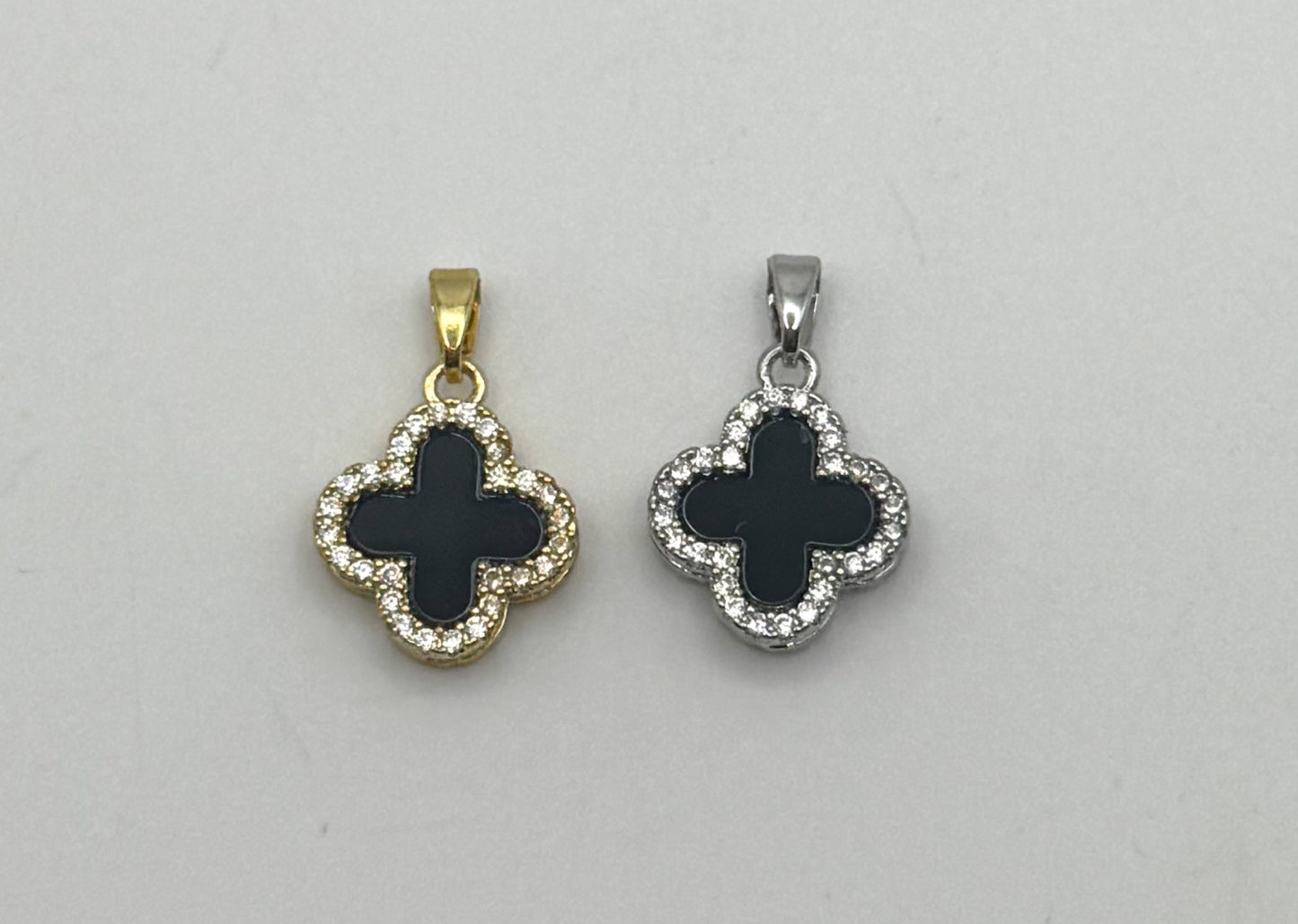 Reversible Black & White Gold or Silver Fancy Clover Pendant