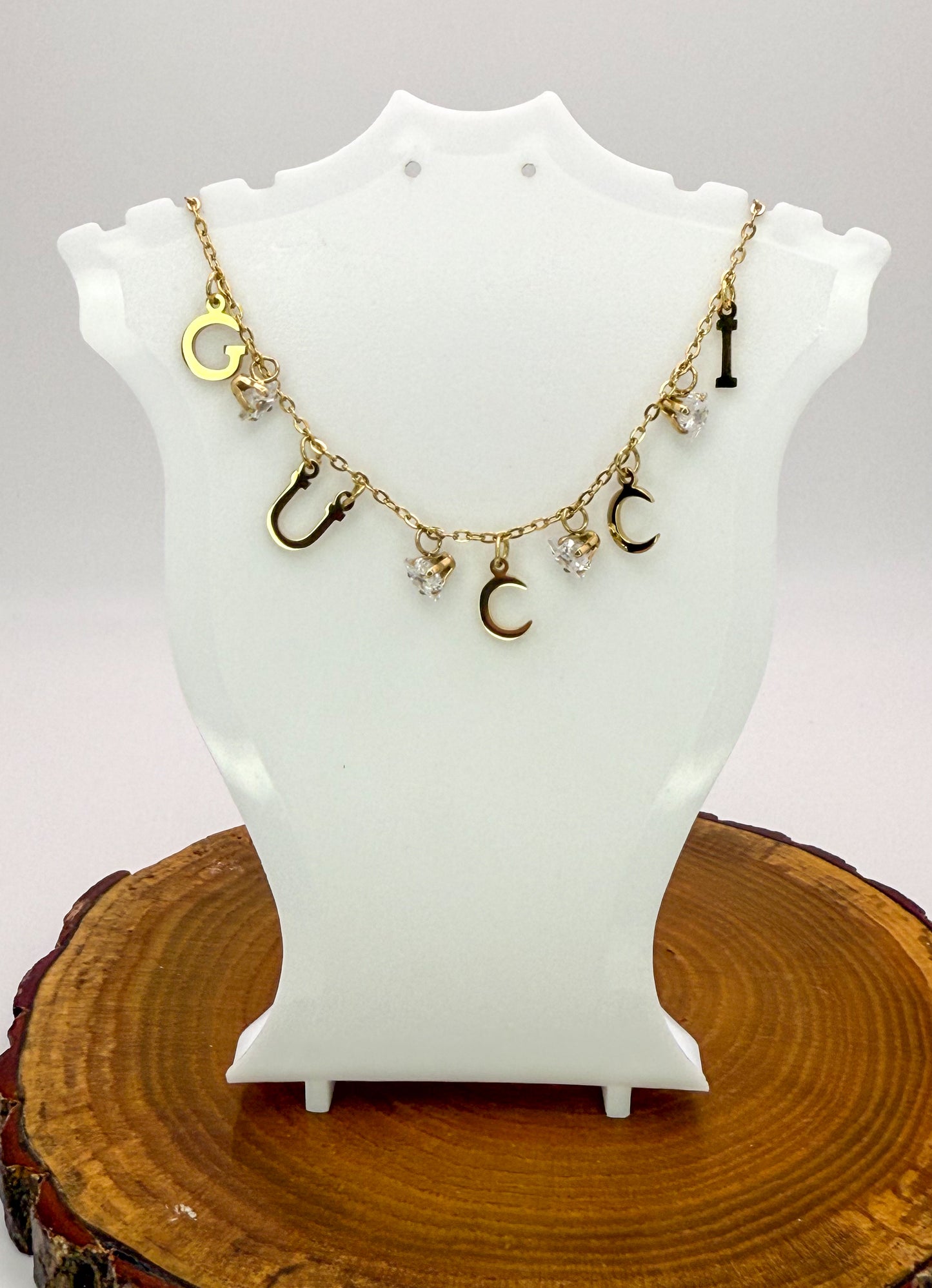 Gold Gucci Designer Dangle Adjustable Stainless Steel Necklace
