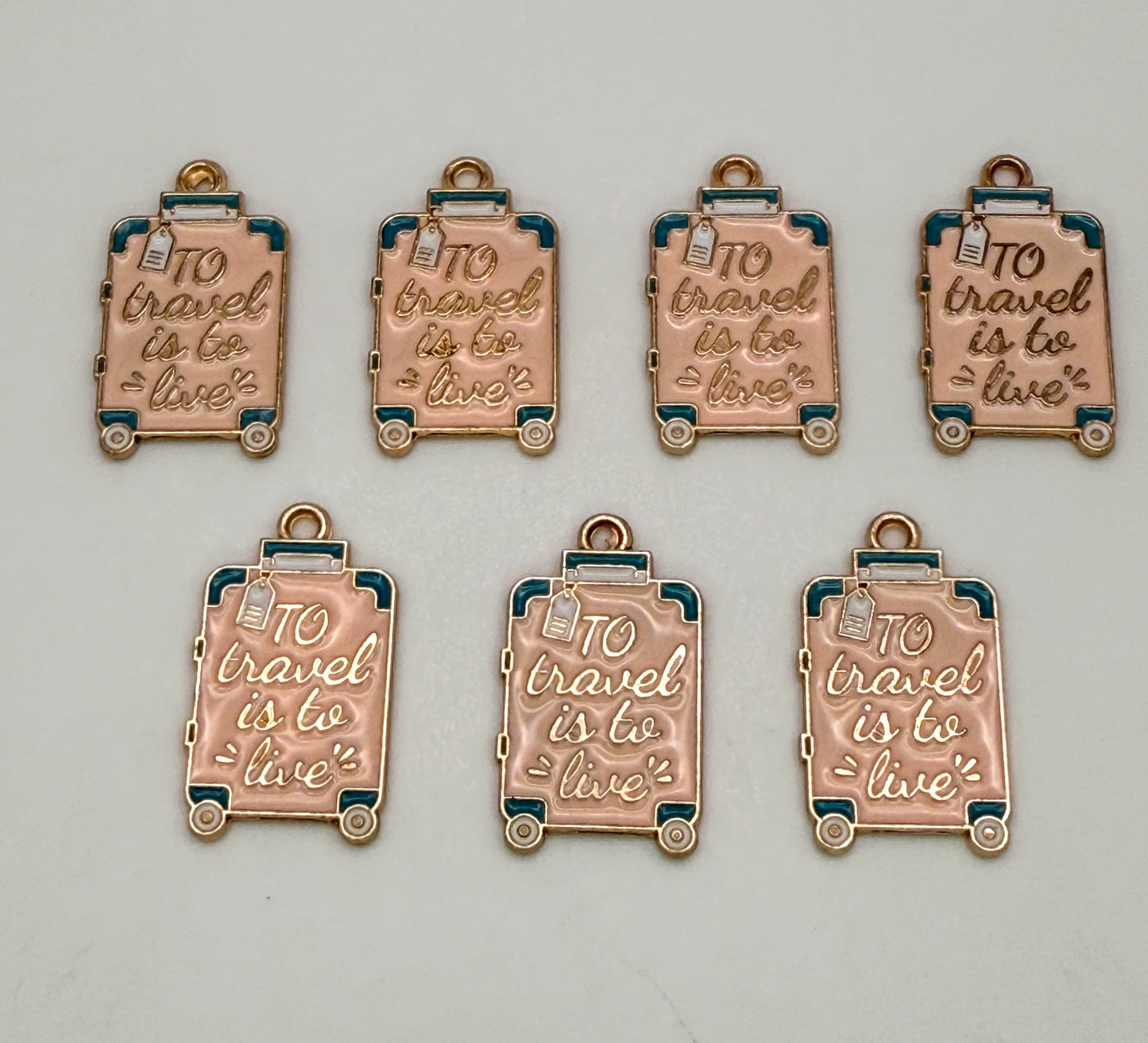 ‘To Travel is to Live’ Pink and Gold base Suitcase DIY Charms