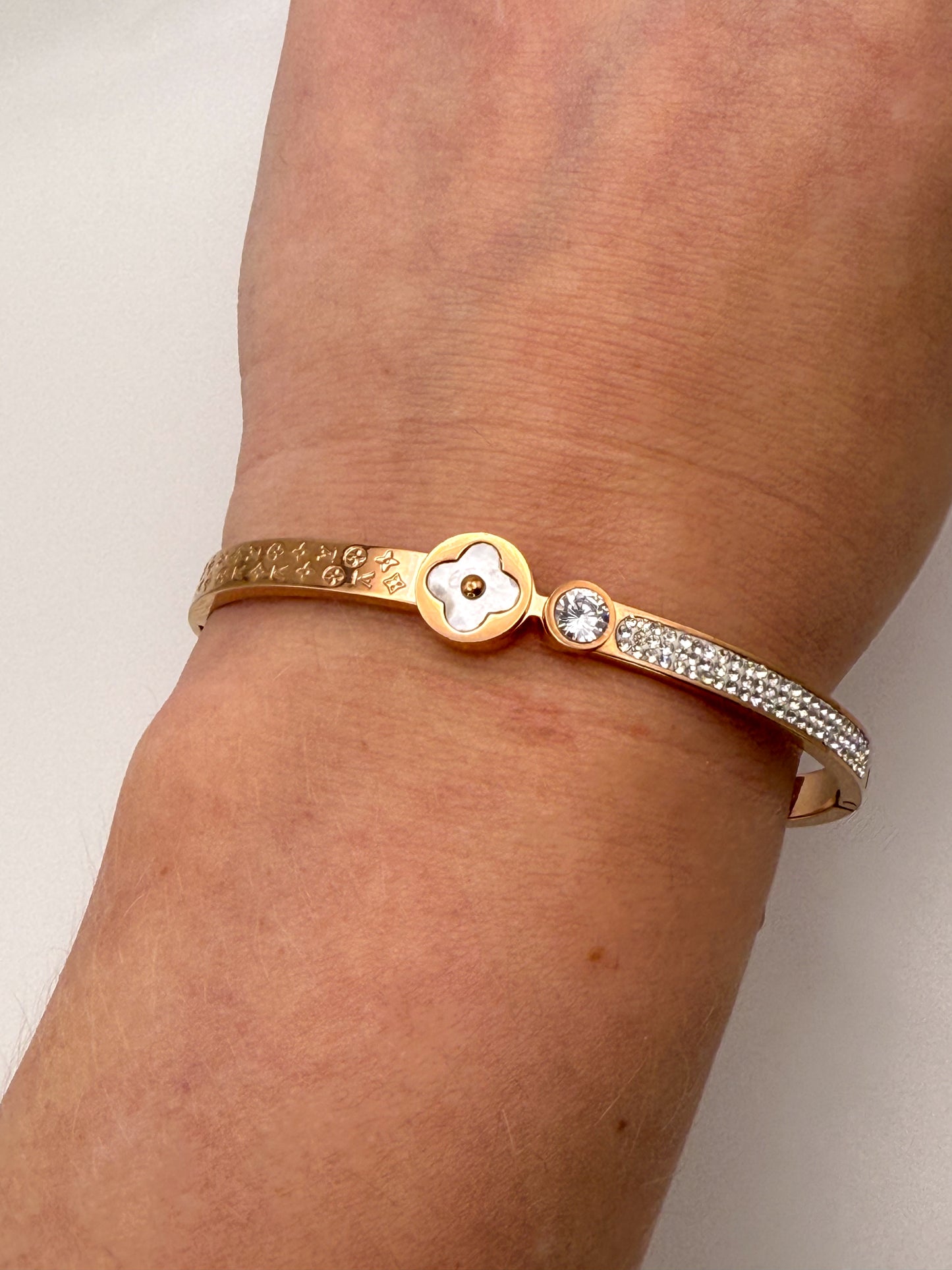 LV Designer Rose Gold Stainless Steel Bangle Bracelet