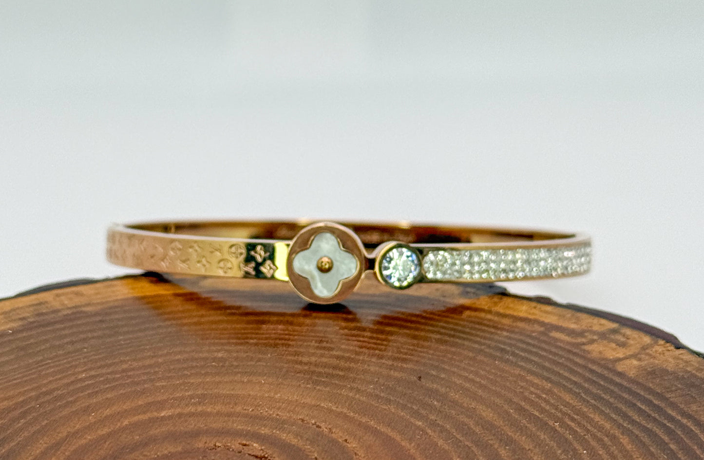 LV Designer Rose Gold Stainless Steel Bangle Bracelet