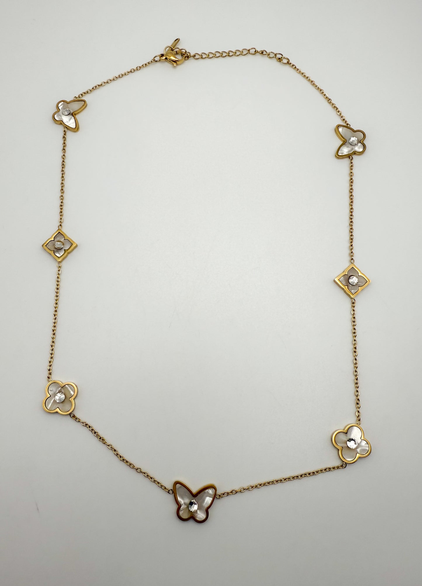 Mother of Pearl Designer Logo Gold Stainless Steel Necklace