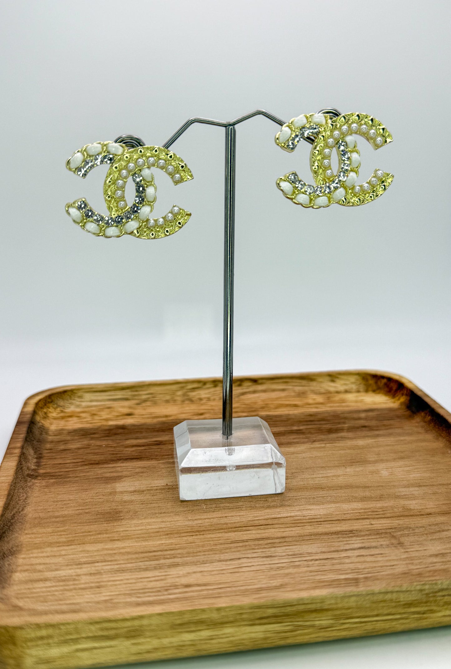 Bulky Gold CC Designer Stud Earrings