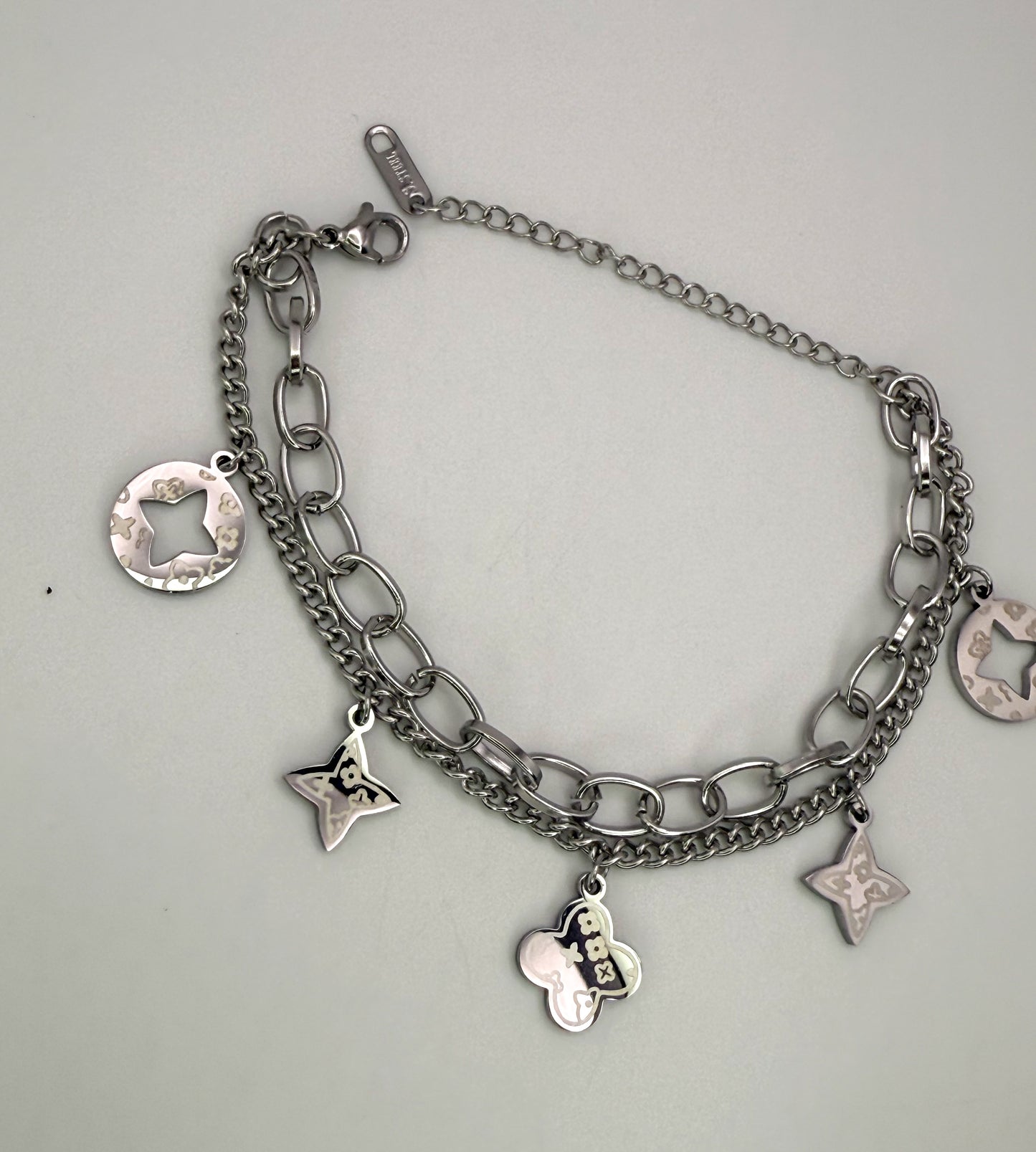 Silver LV Designer Brand Logo Adjustable Bracelet