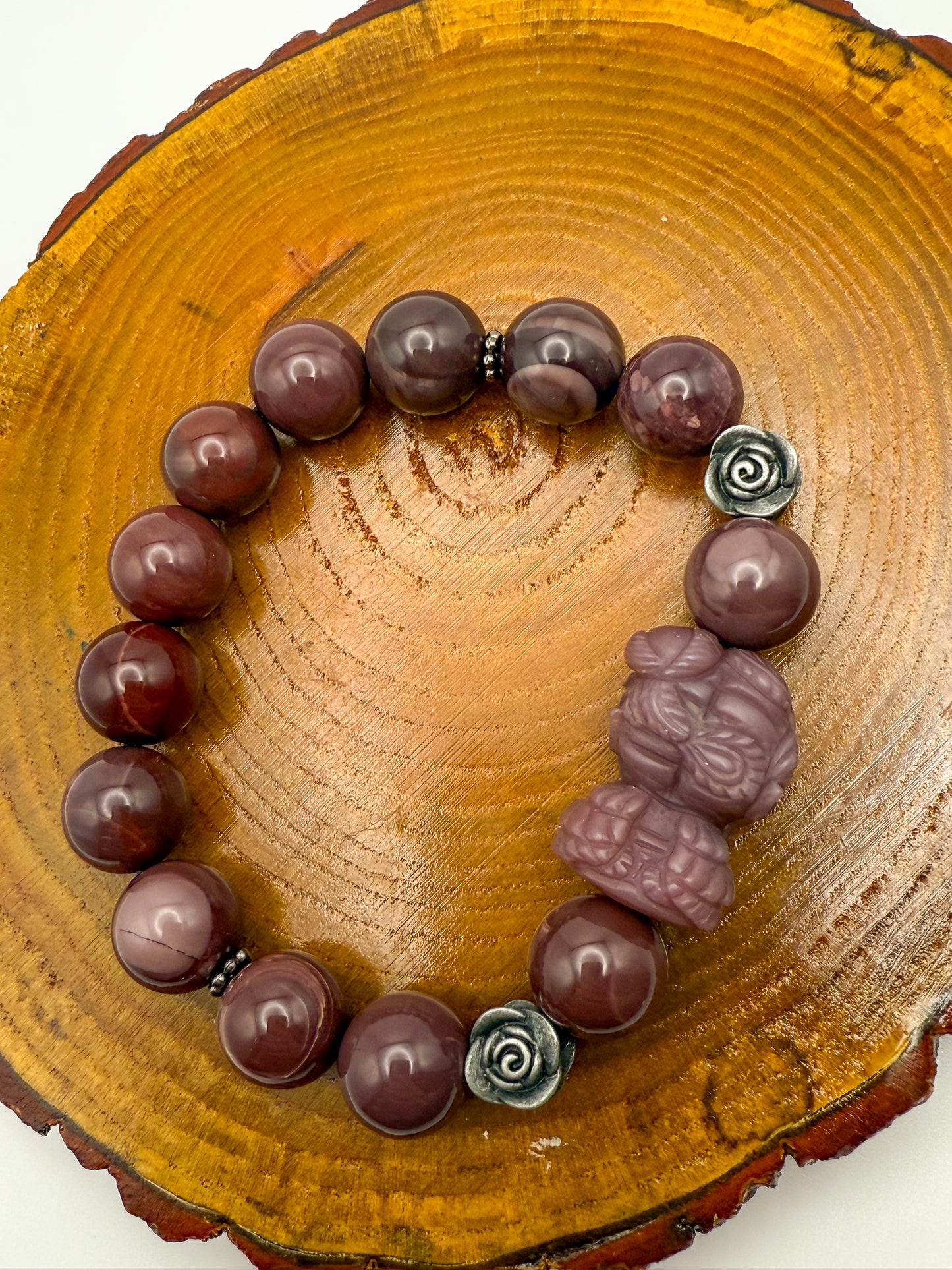 Natural Purple Alashan Agate Gemstone Phoenix Girl Adjustable Stretch Bracelet