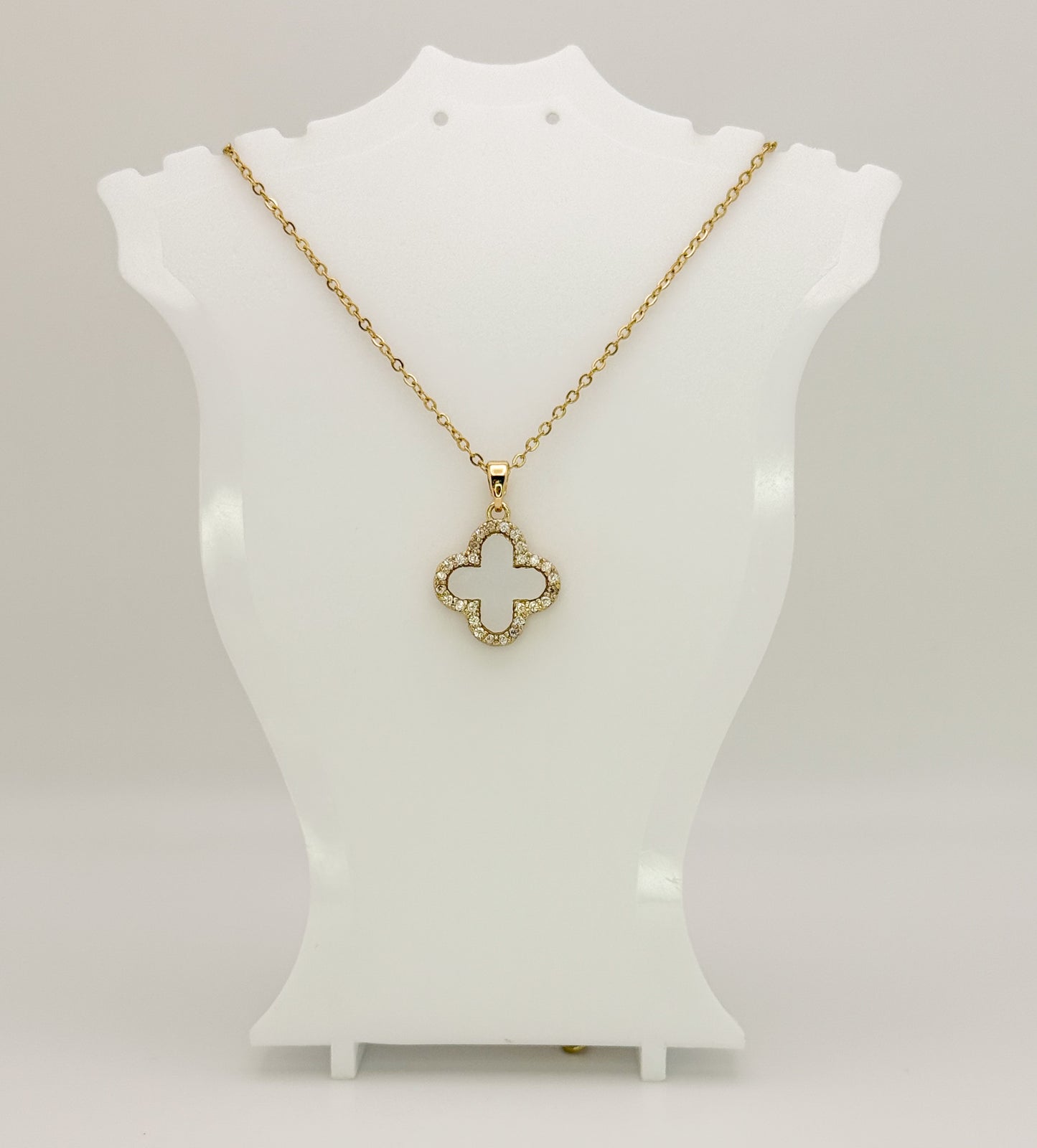 LV Black/White Front & Back Reversible Clover Gold Adjustable Stainless Steel Necklace