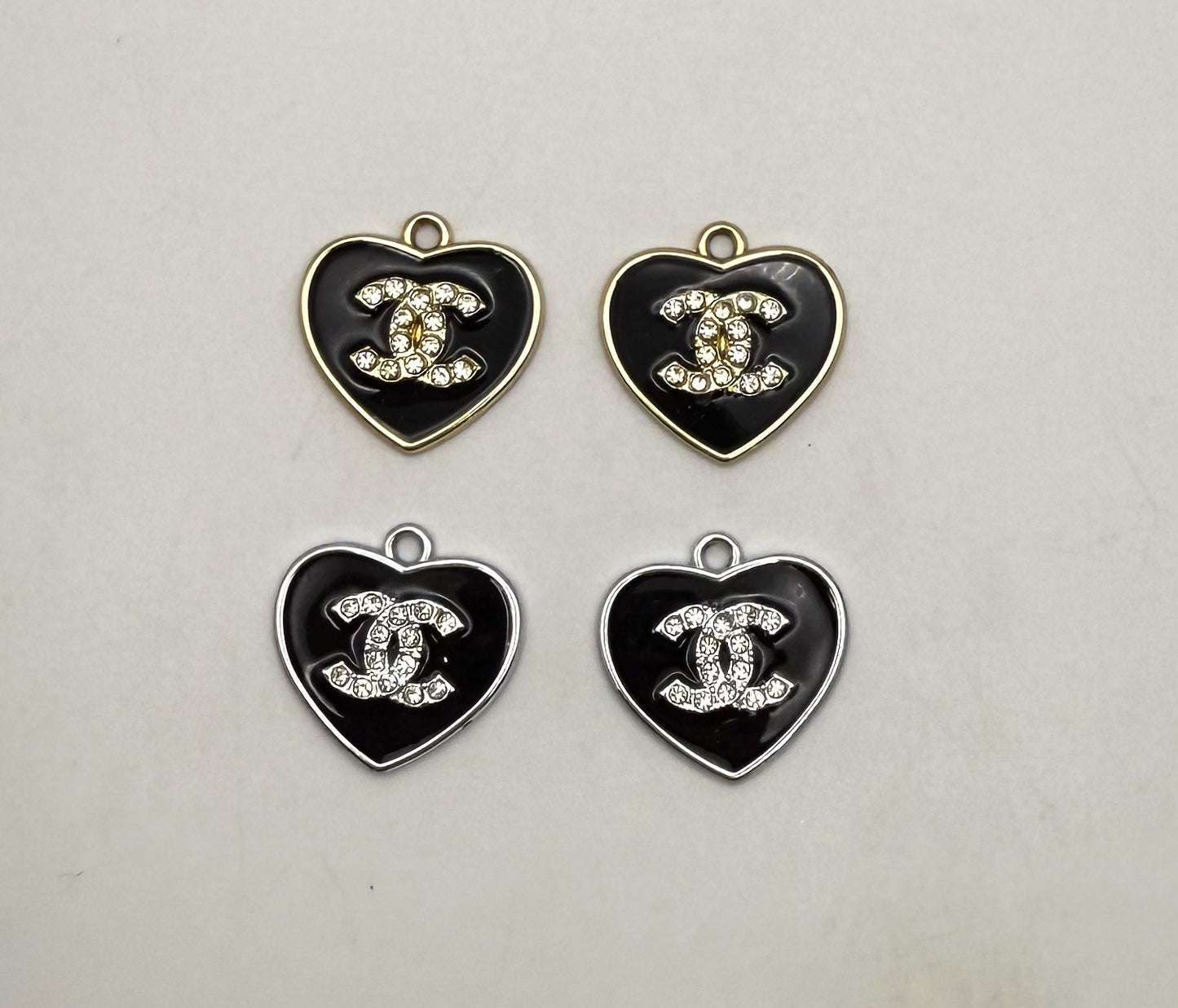 Solid Black CC Designer Heart Gold and Silver DIY Charms