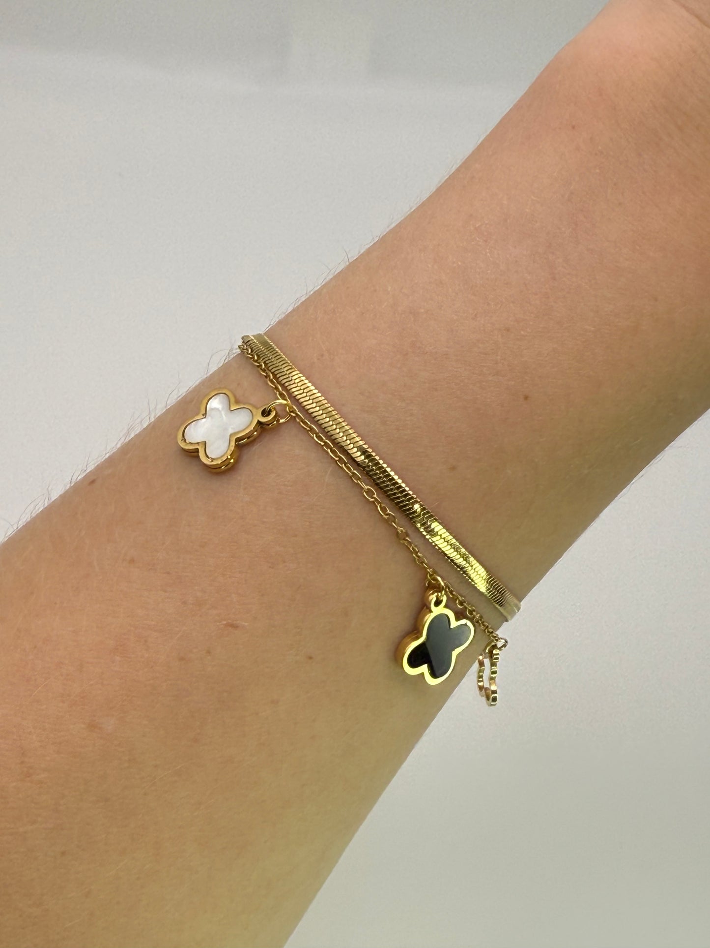 Double Layered Gold LV Designer Clover Design Adjustable Bracelet