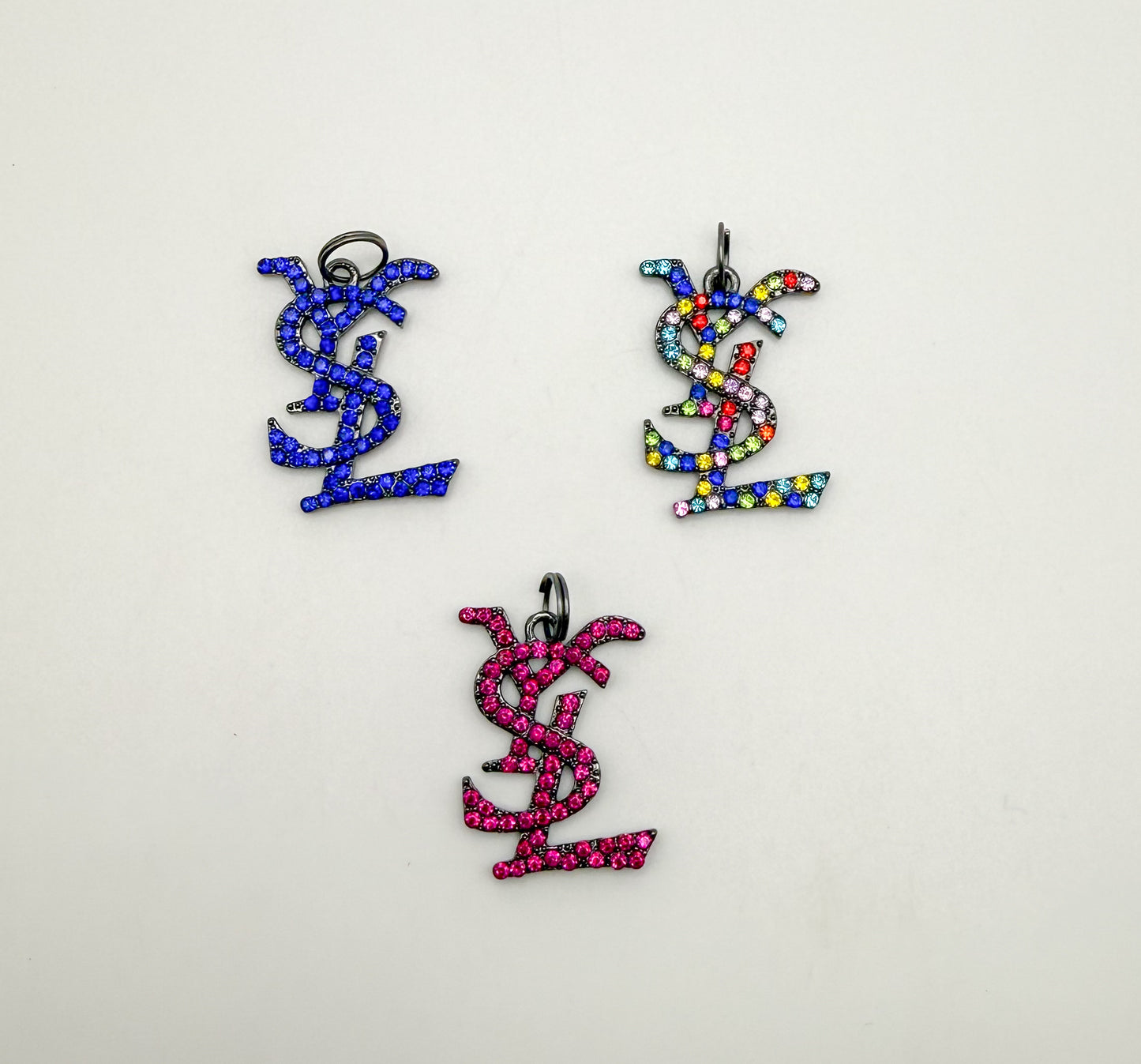 Big YSL Designer Rhinestone covered Black Metal DIY Pendant Charms