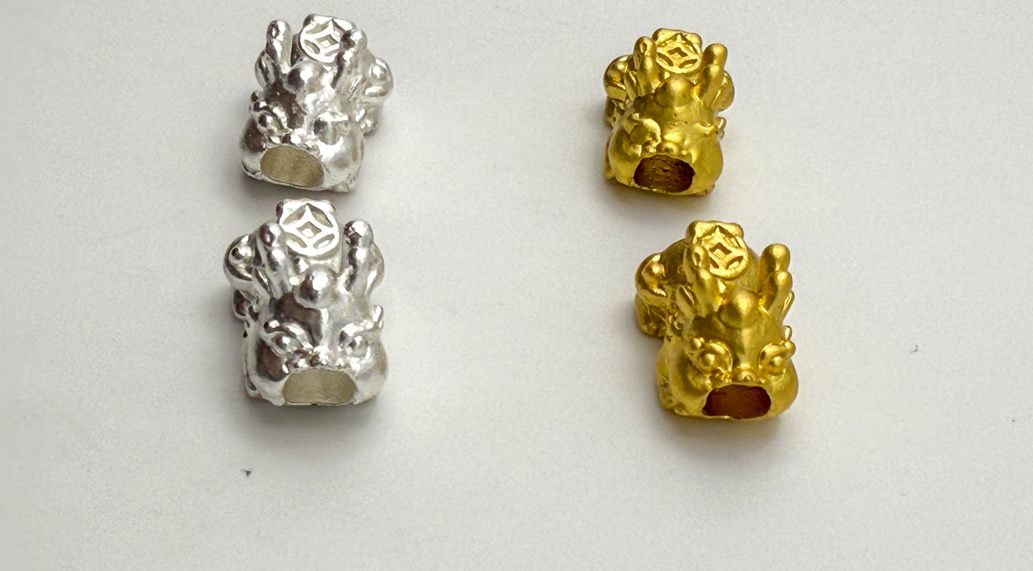 Gold & Silver Pixiu Spacer Charm 3D Bead