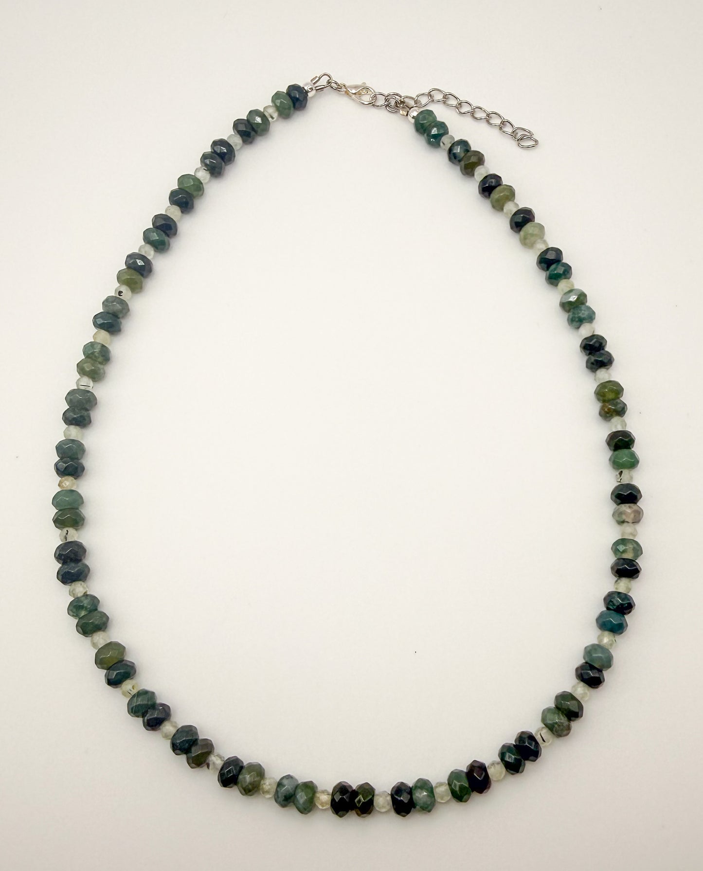 Natural Moss Agate Faceted Donut Shaped Crystal Beaded Necklace