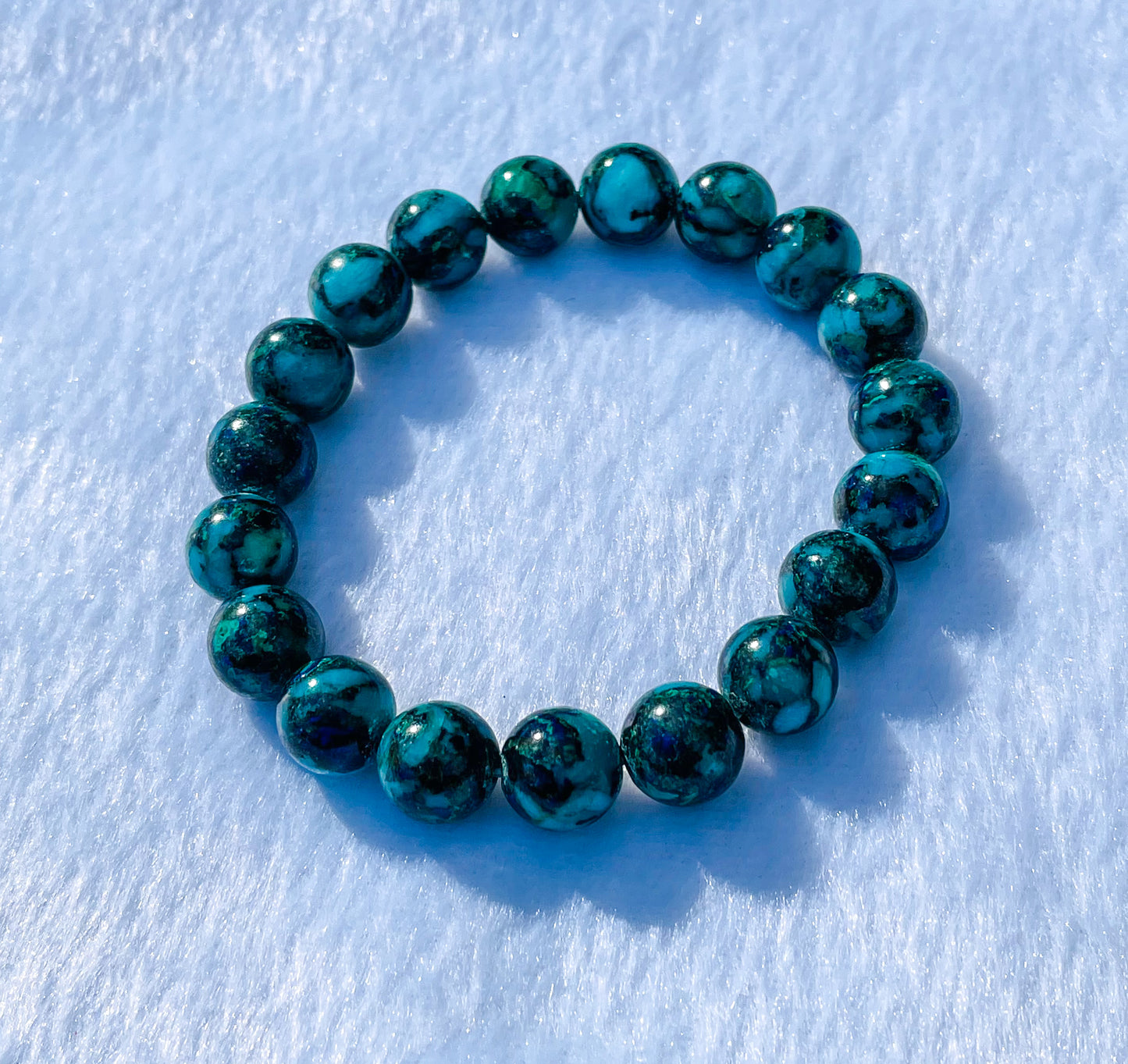 Natural Azurite with Malachite Crystal Beaded Stretch Adjustable Bracelet