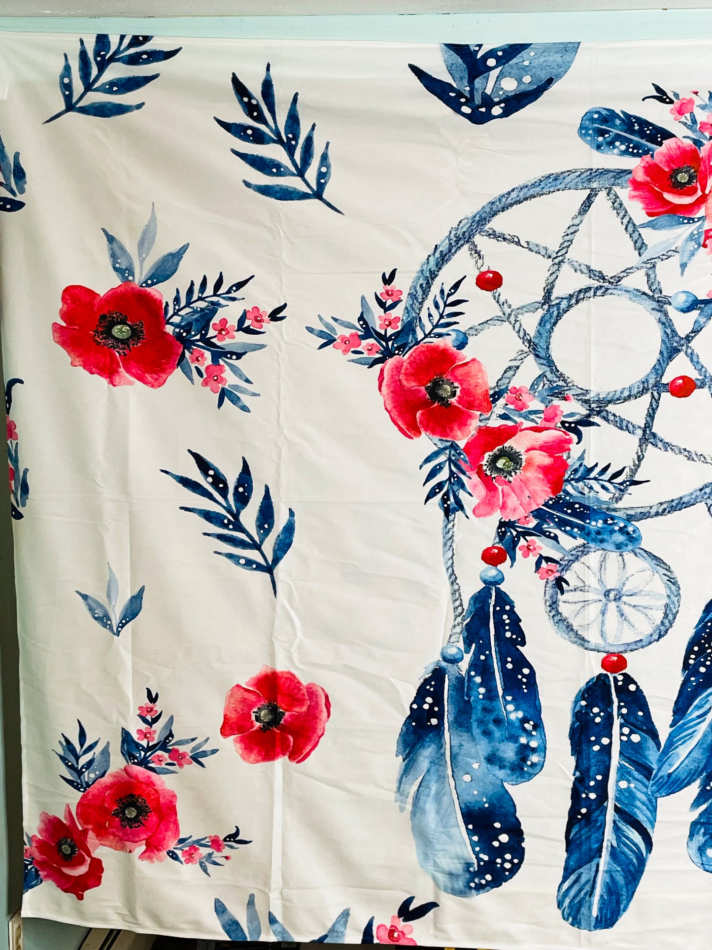 High Quality Floral Blue & Red Dreamcatcher Tapestry