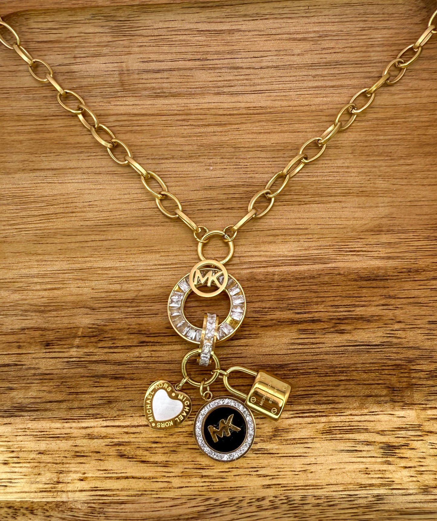 Gold Micheal Kors Designer Matching Necklace & Earrings Jewelry Set