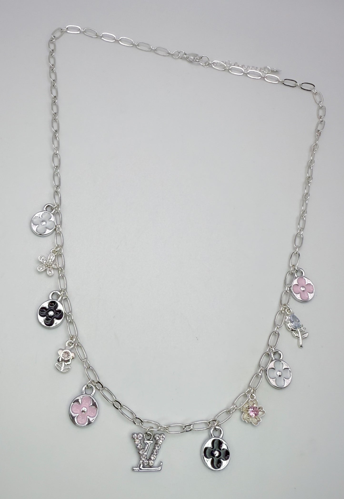 Silver LV Charm Necklace