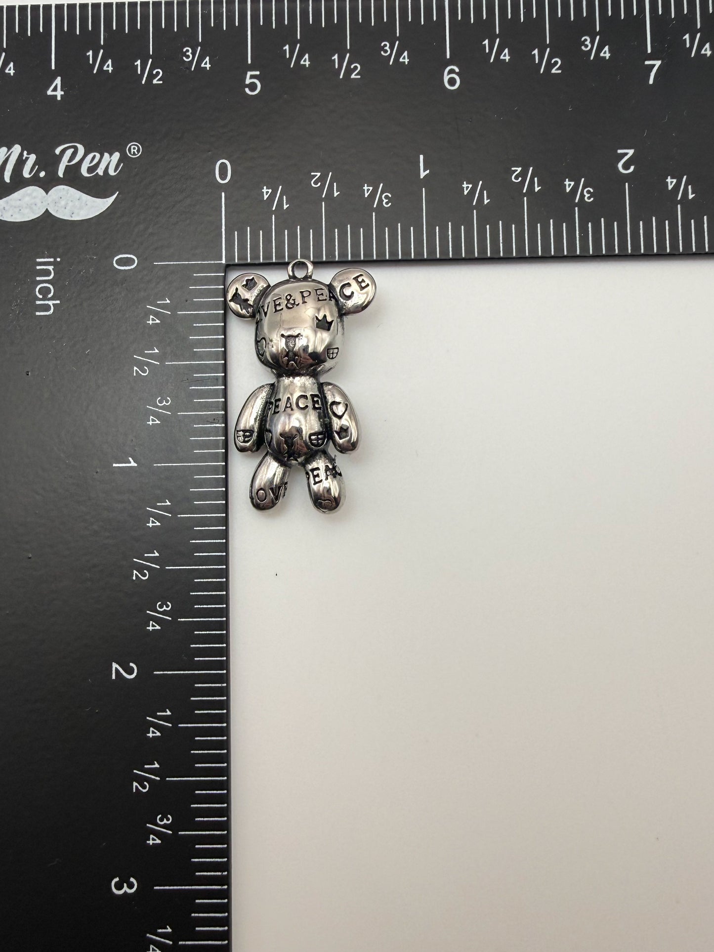 Stainless Steel Silver Graffiti Solid 3D Bear Charm Pendant