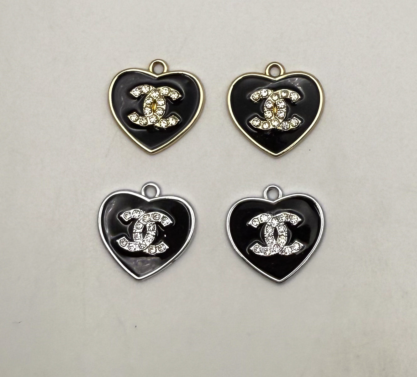 Solid Black CC Designer Heart Gold and Silver DIY Charms