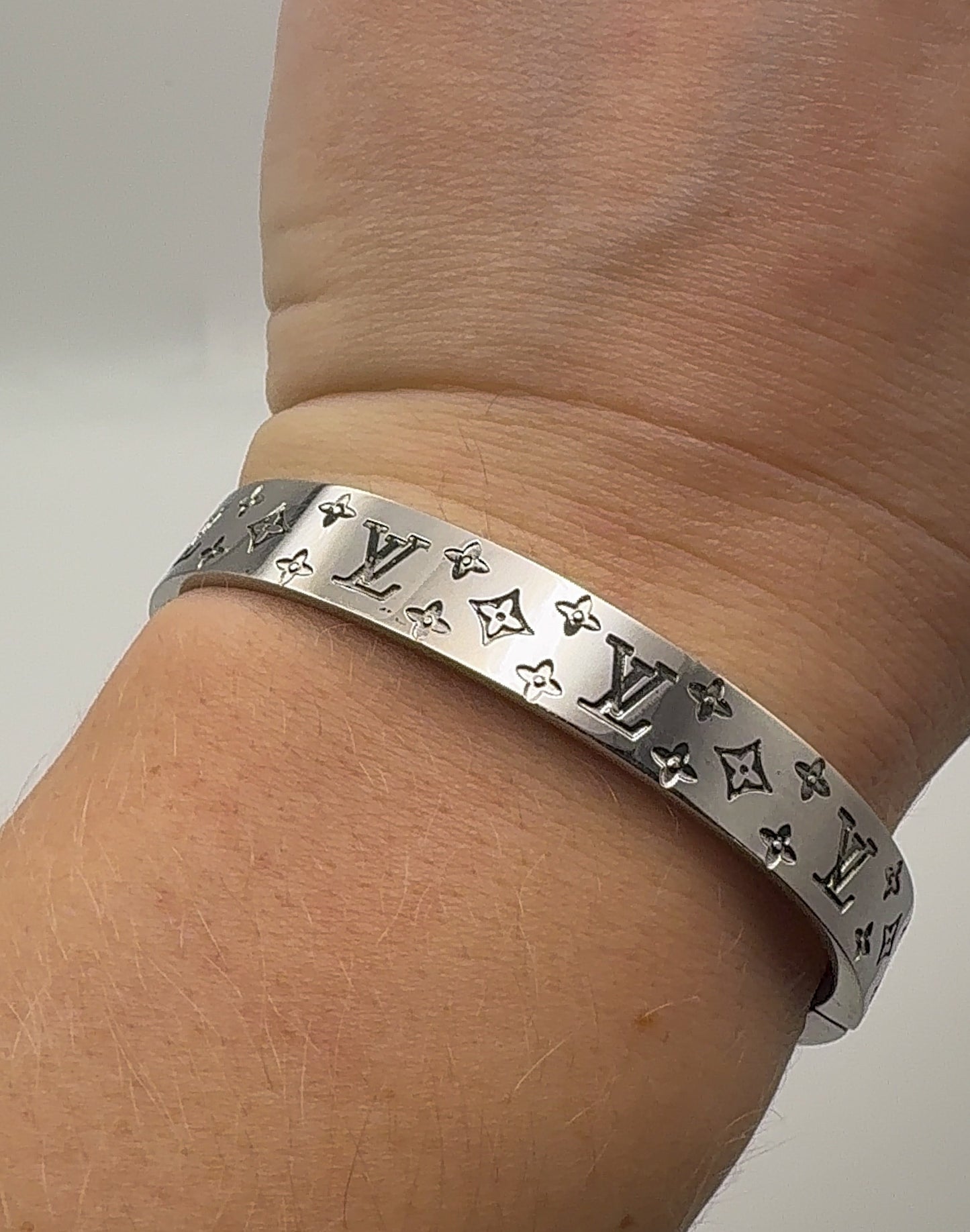 Silver LV Designer Stainless Steel Bangle Bracelet