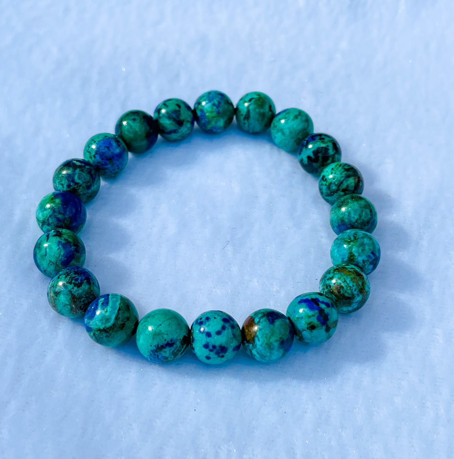 Natural Azurite with Malachite Crystal Beaded Stretch Adjustable Bracelet