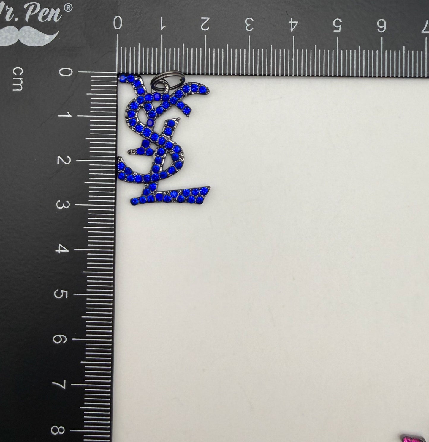 Big YSL Designer Rhinestone covered Black Metal DIY Pendant Charms