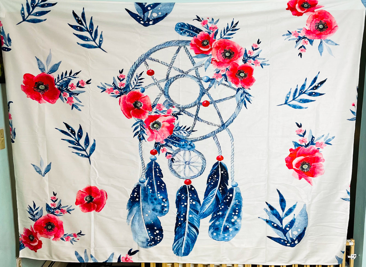 High Quality Floral Blue & Red Dreamcatcher Tapestry
