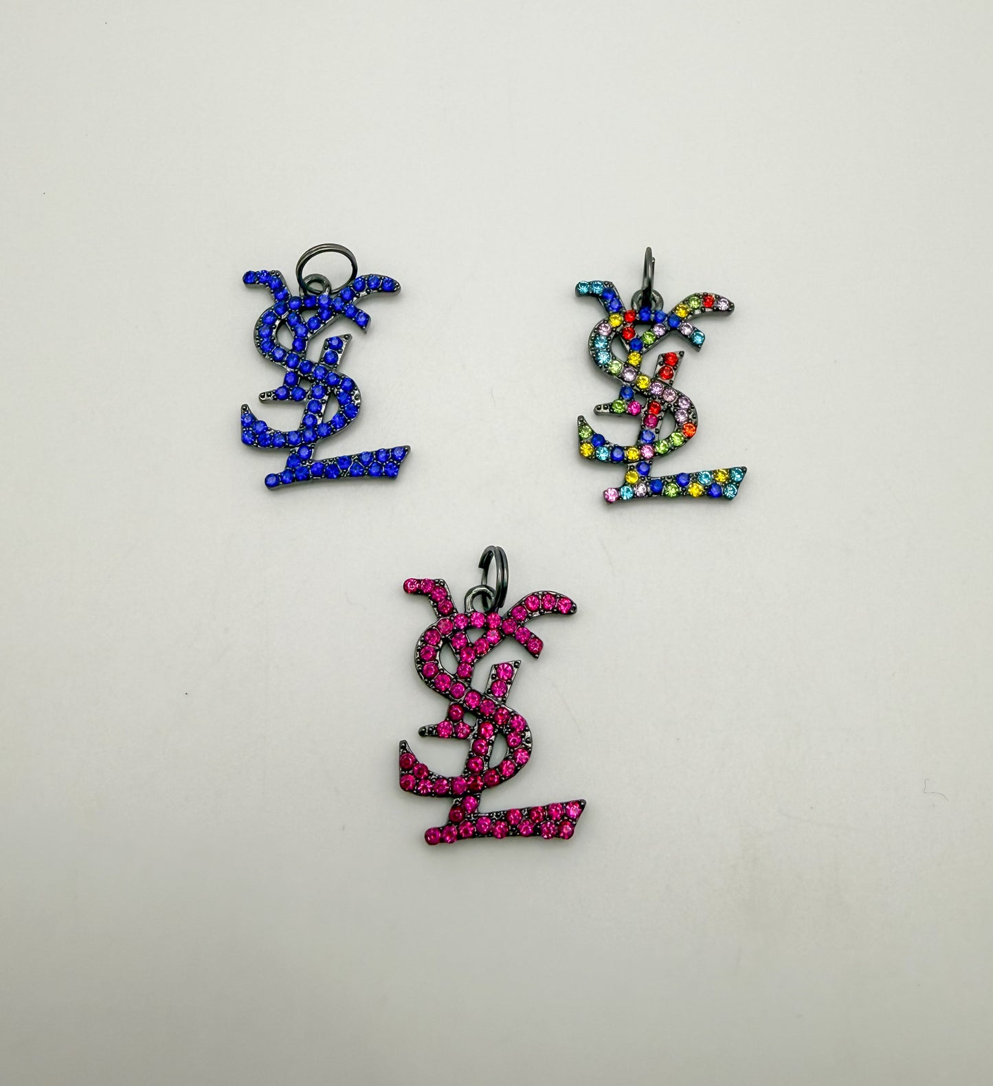 Big YSL Designer Rhinestone covered Black Metal DIY Pendant Charms