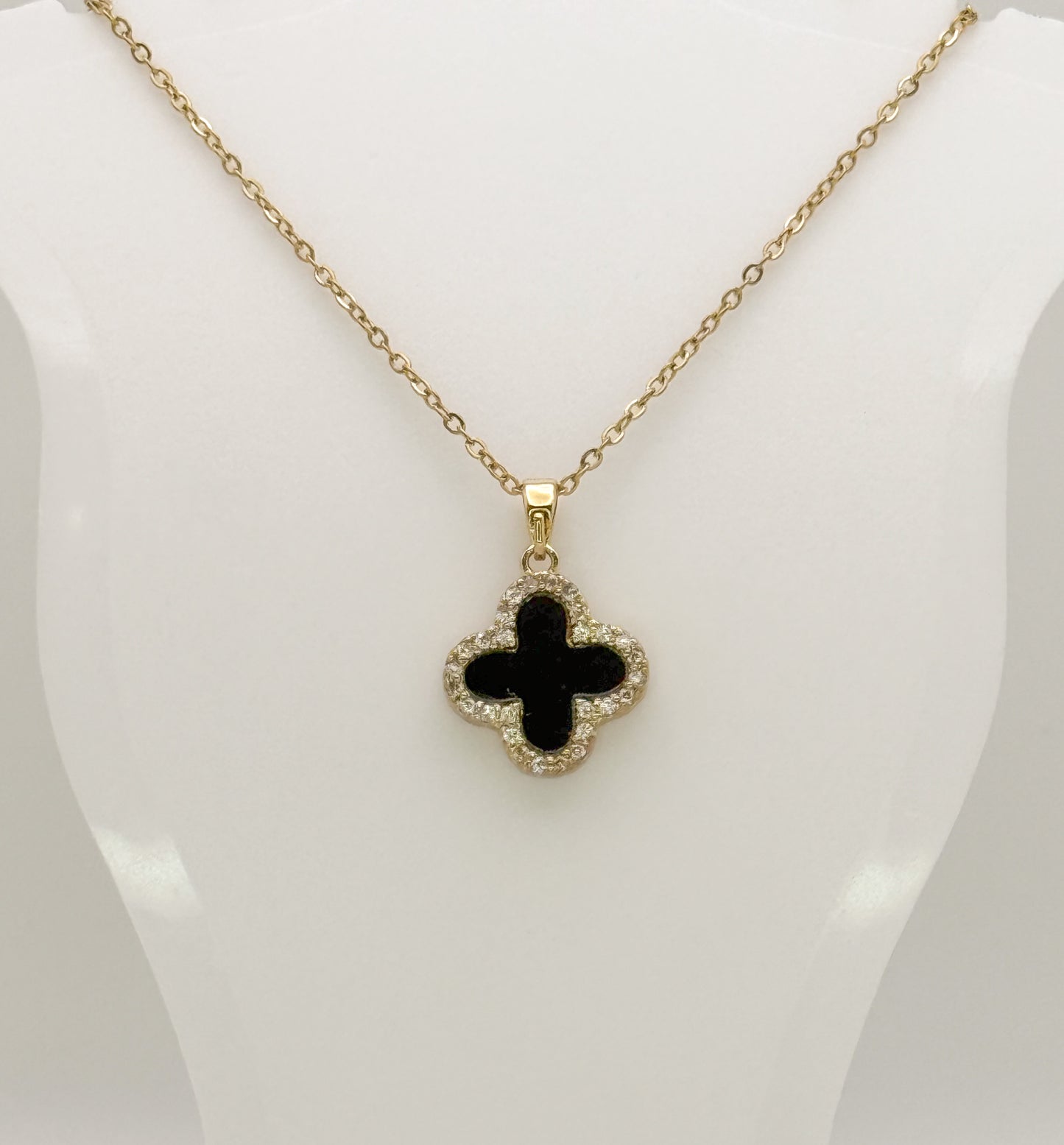 LV Black/White Front & Back Reversible Clover Gold Adjustable Stainless Steel Necklace