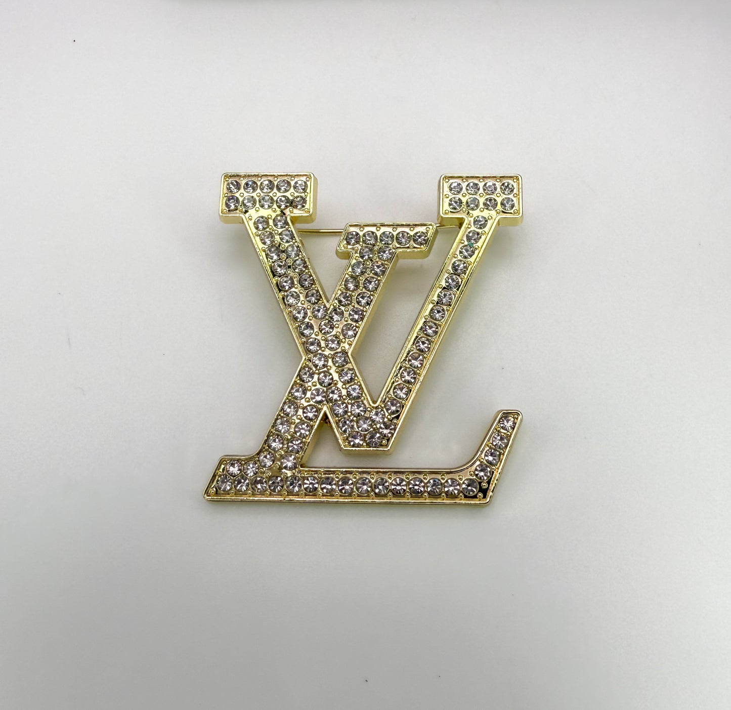 Gold LV Designer Sparkling Brooch