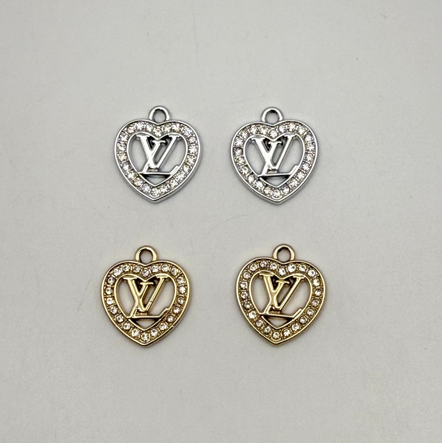 Gold & Silver LV Designer Heart DIY Charm Pendants