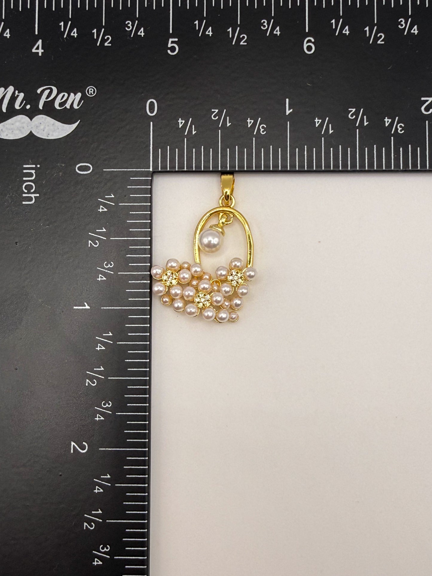 Gold Pearl Cluster Heart Charm Pendant