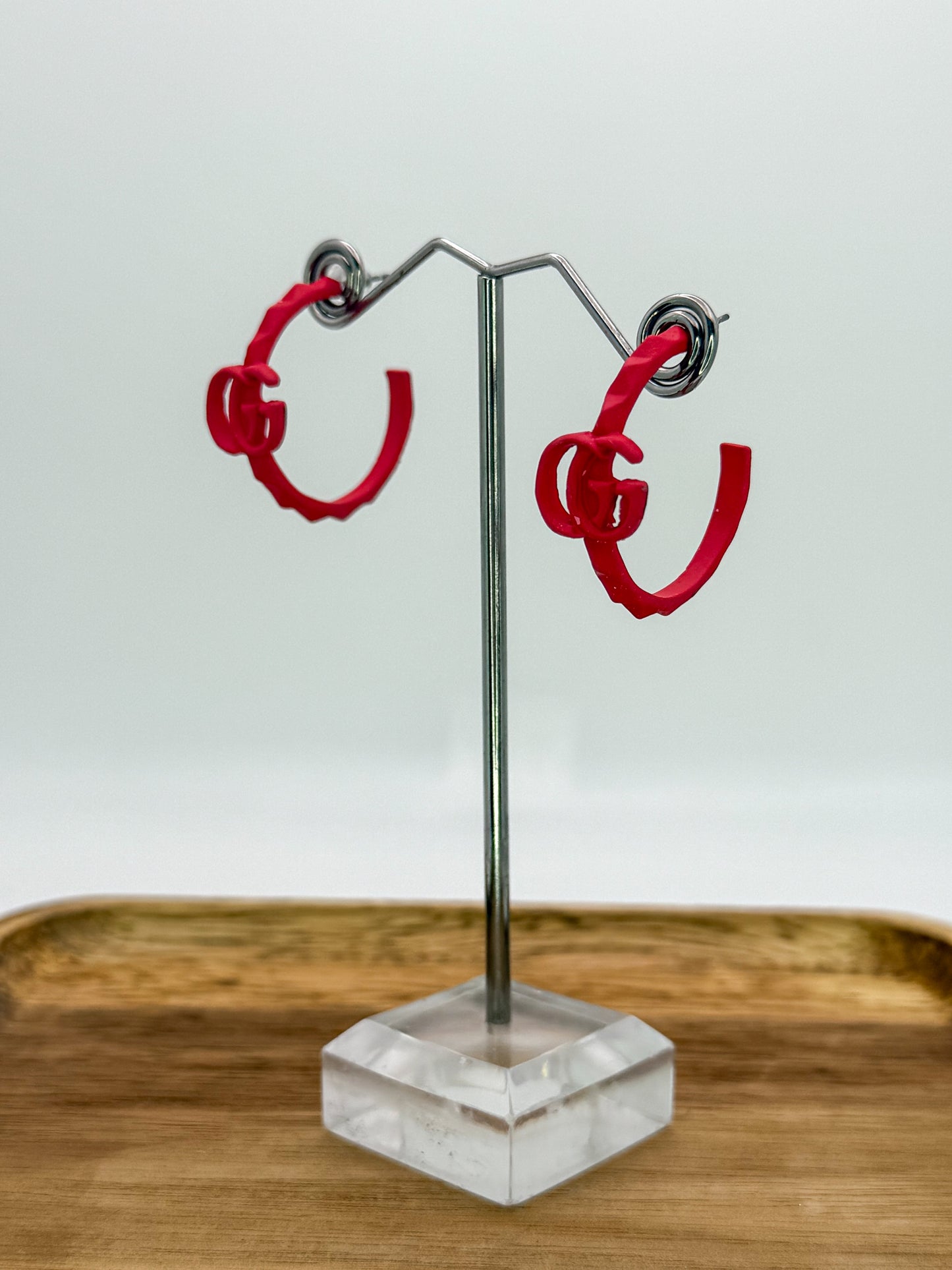 Bright Red Gucci Designer Hoop Earrings