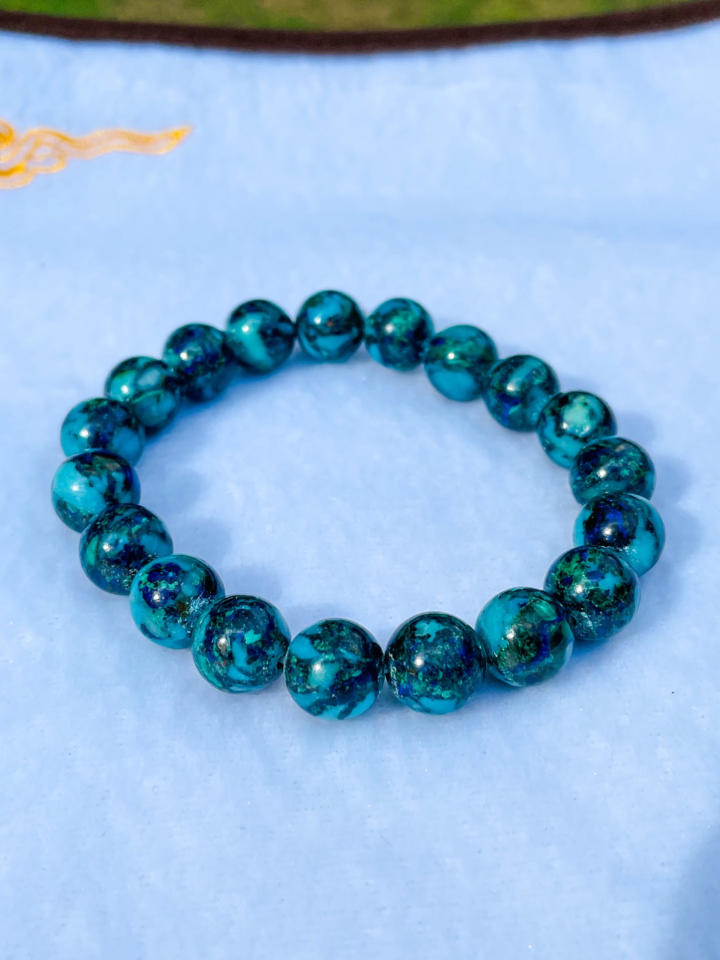 Natural Azurite with Malachite Crystal Beaded Stretch Adjustable Bracelet