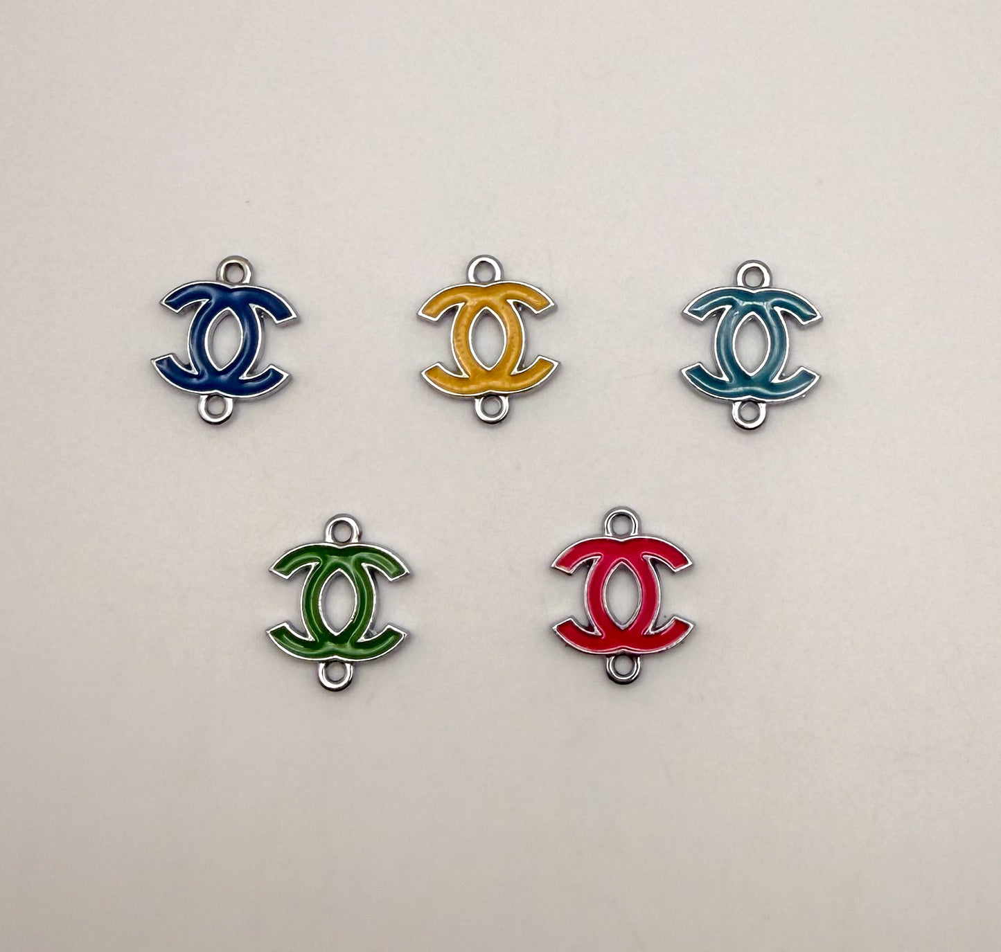Colorful Enameled Silver CC Designer Connector Metal Charms
