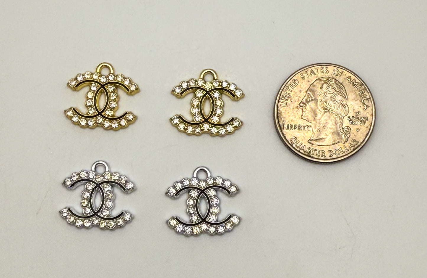 Black lined CC Designer Logo Gold and Silver DIY Charms