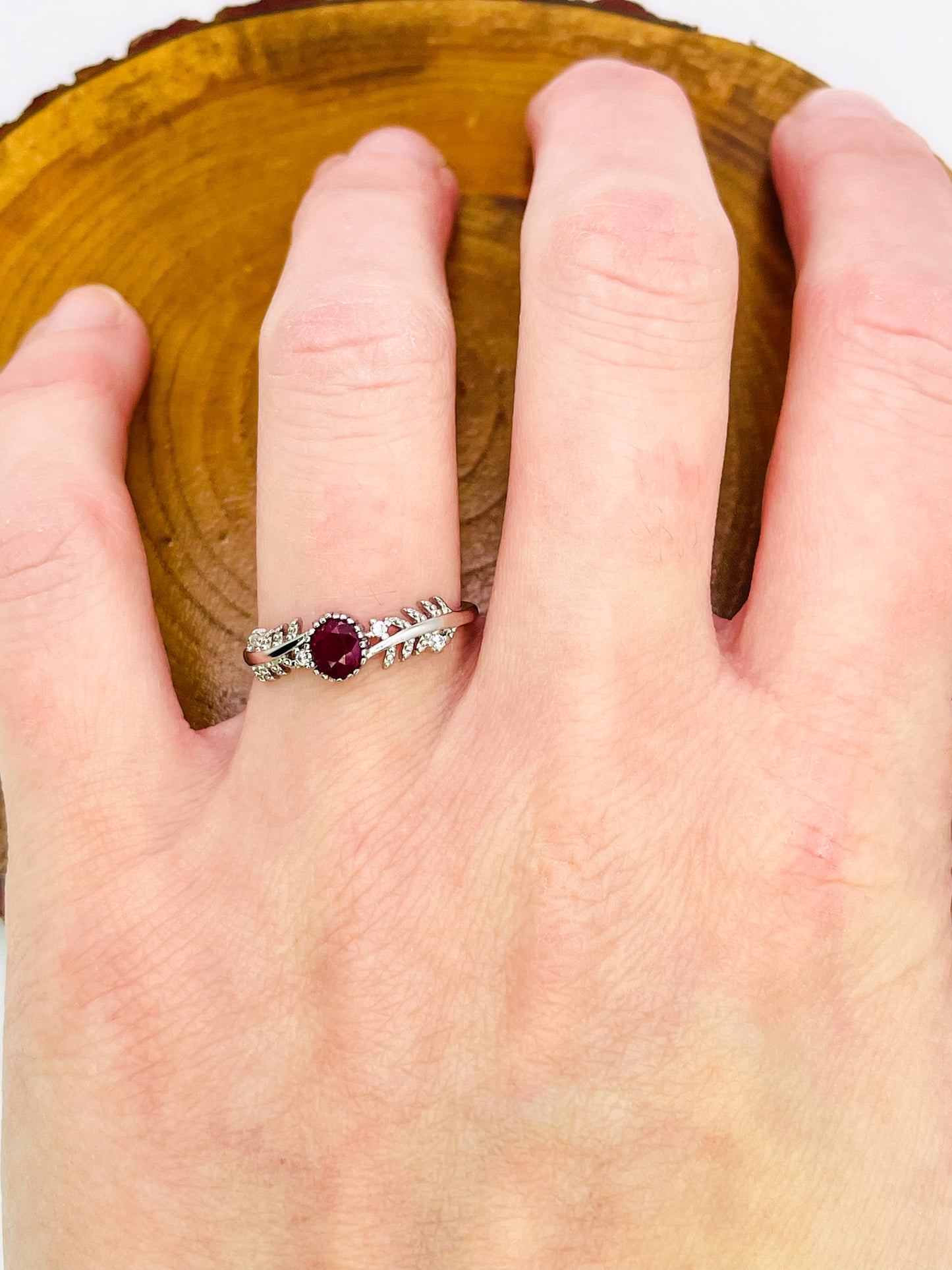 Sterling Silver S925 Natural Ruby Adjustable Rings