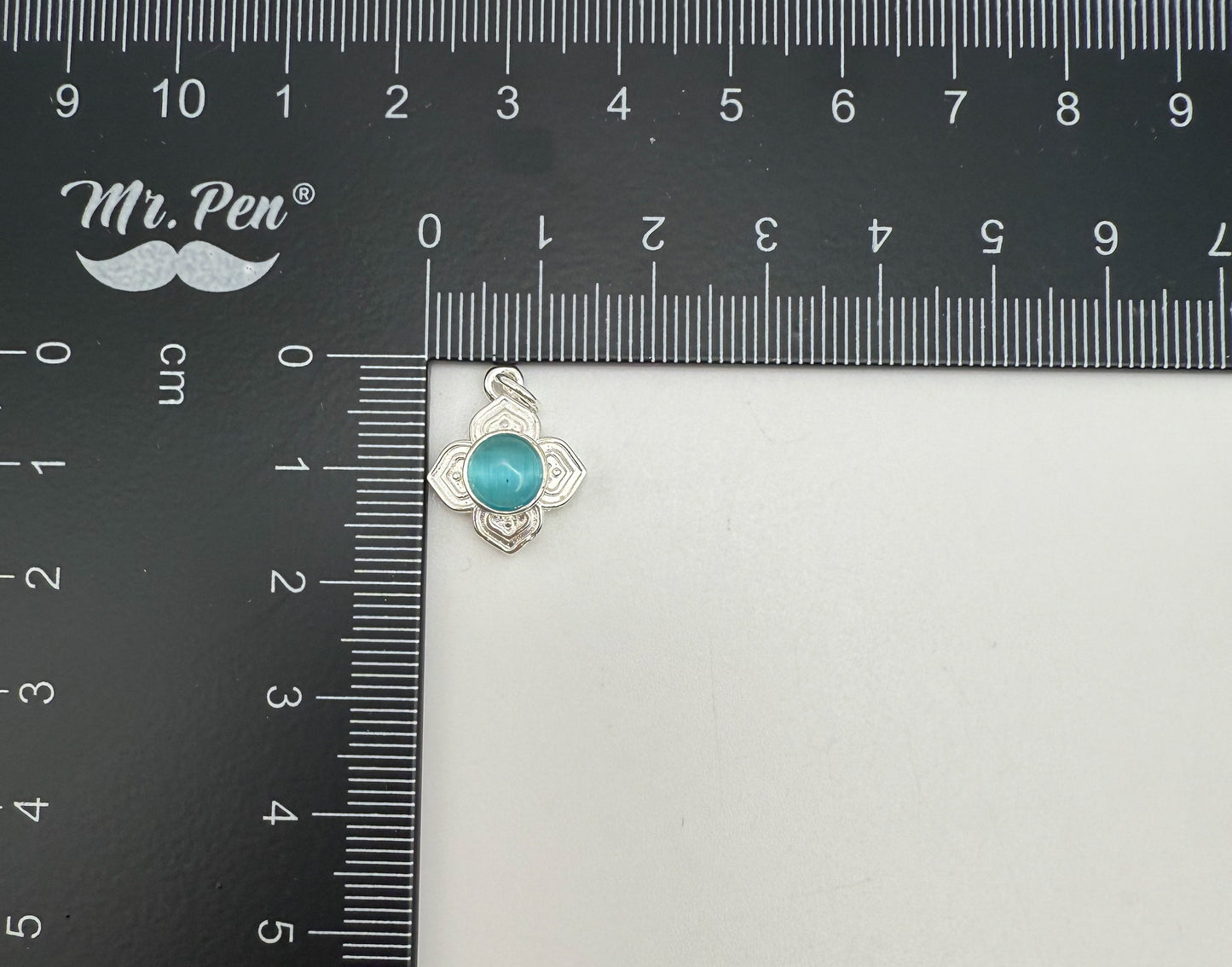 Blue Cats Eye Silver Clover DIY Metal Charm