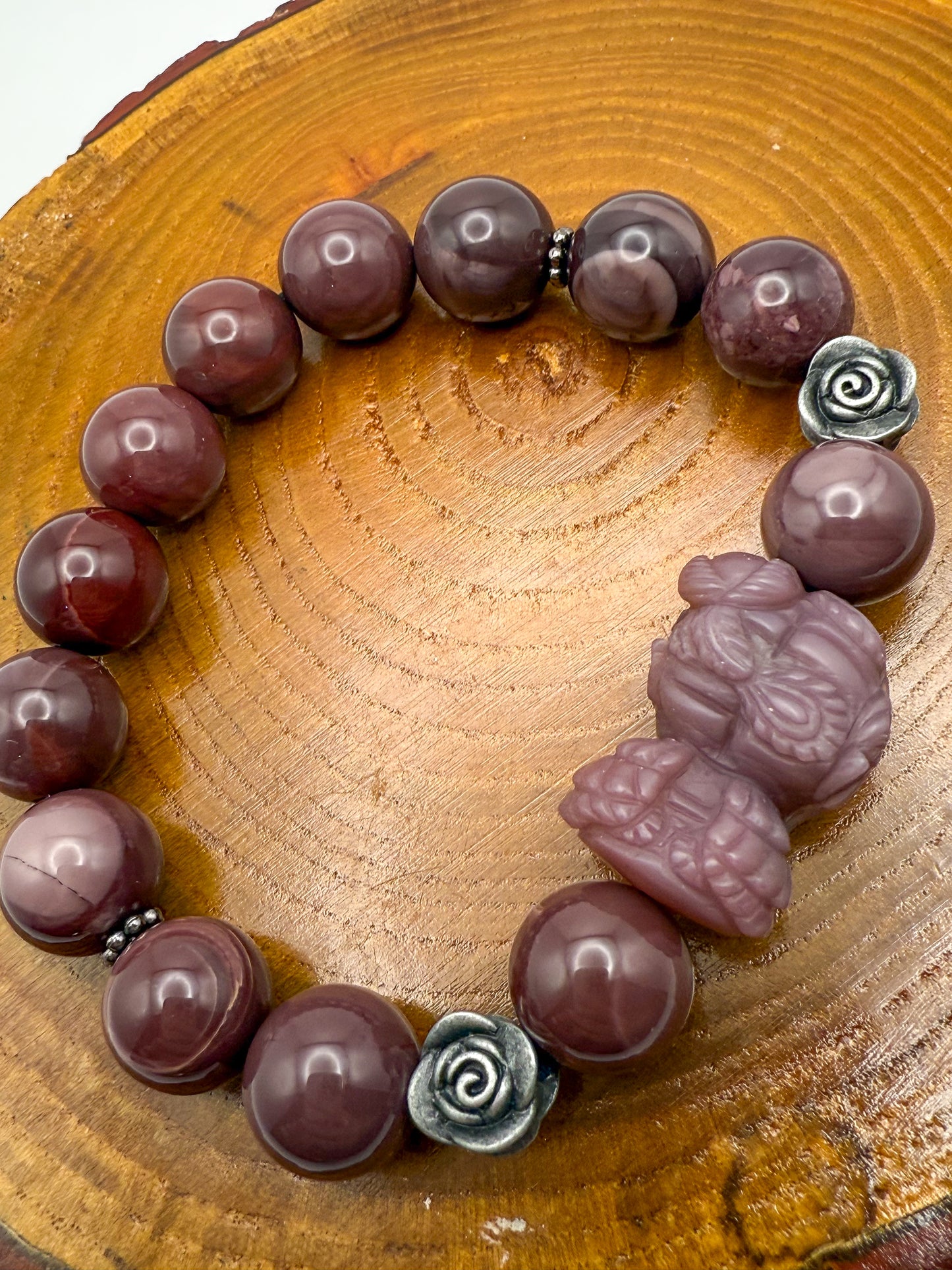 Natural Purple Alashan Agate Gemstone Phoenix Girl Adjustable Stretch Bracelet