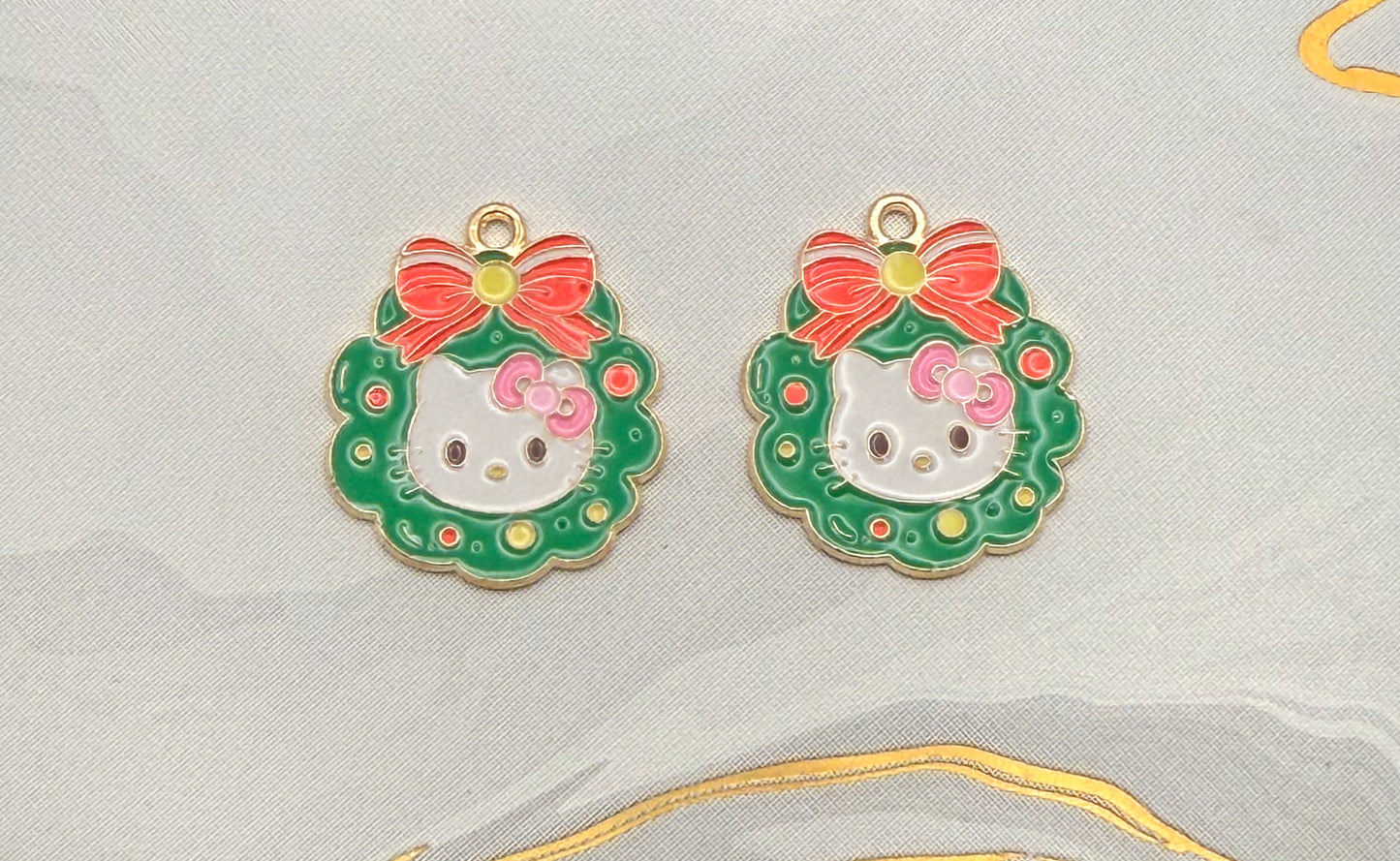 Hello Kitty Christmas Wreath DIY Metal Charm