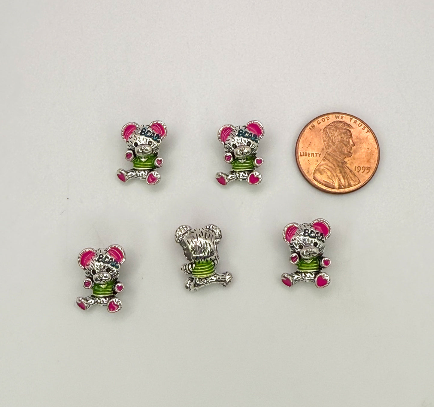 Silver Teddy Bear Spacer Charm for Charm Bracelets