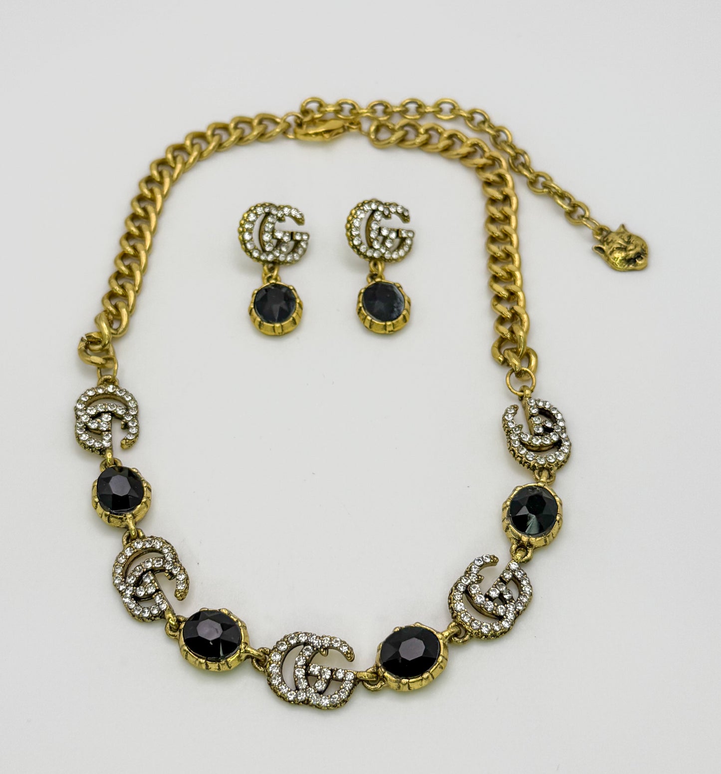 Bold n Gold Gucci Designer Matching Necklace and Earrings Jewelry Set