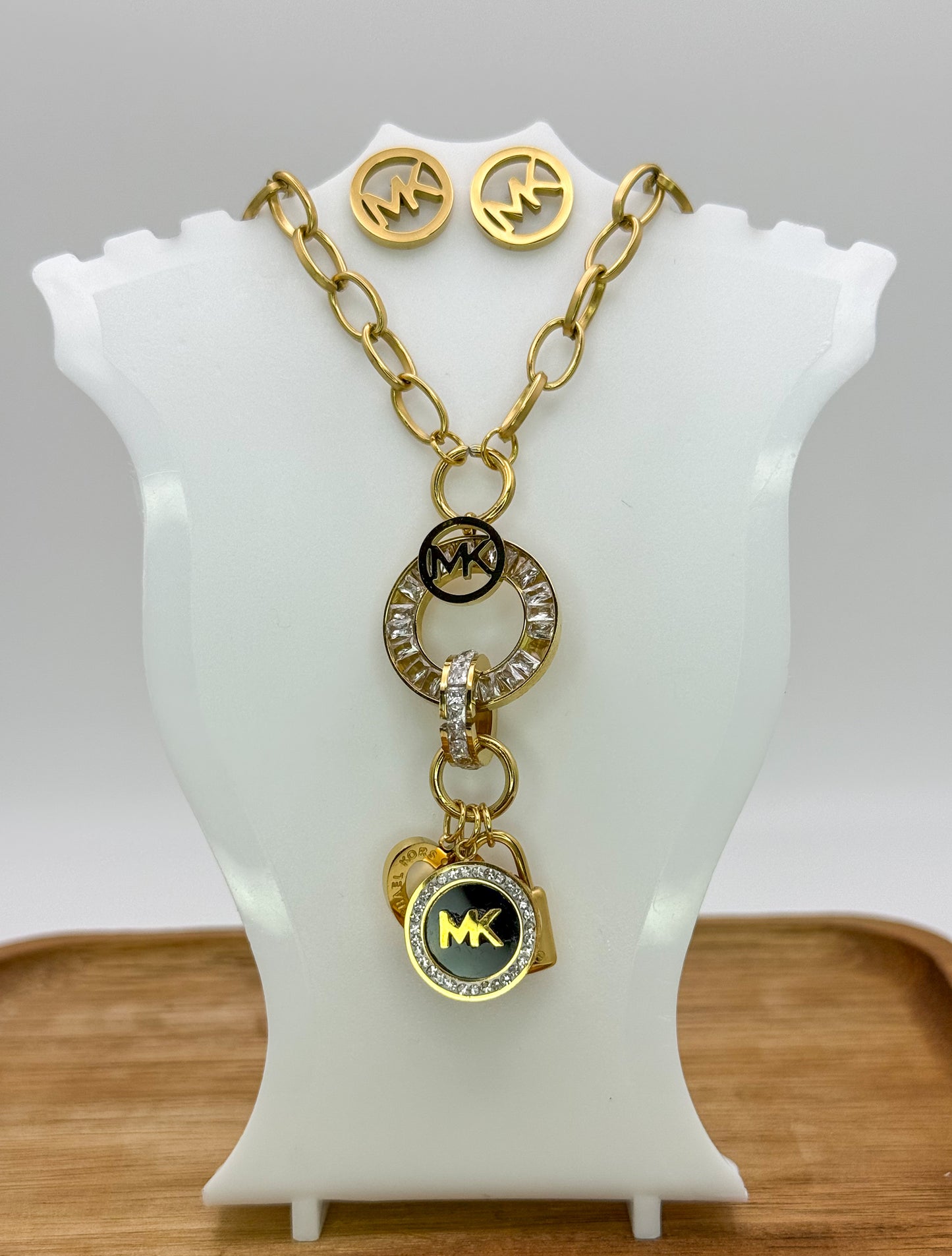 Gold Micheal Kors Designer Matching Necklace & Earrings Jewelry Set