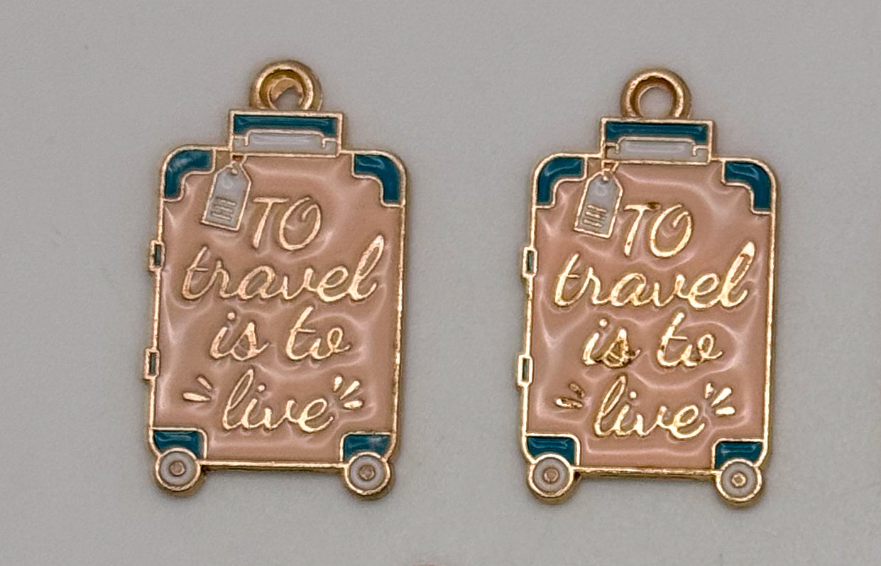 ‘To Travel is to Live’ Pink and Gold base Suitcase DIY Charms