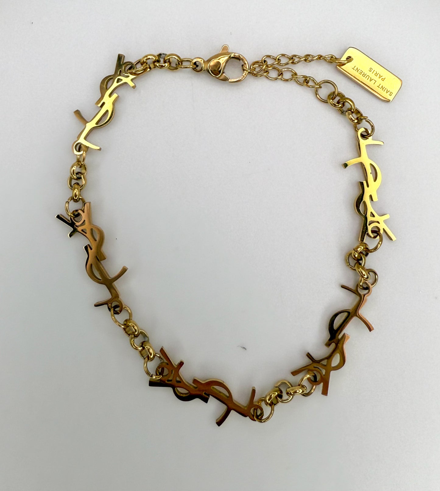 YSL Designer Gold Stainless Steel Matching Necklace & Bracelet Set