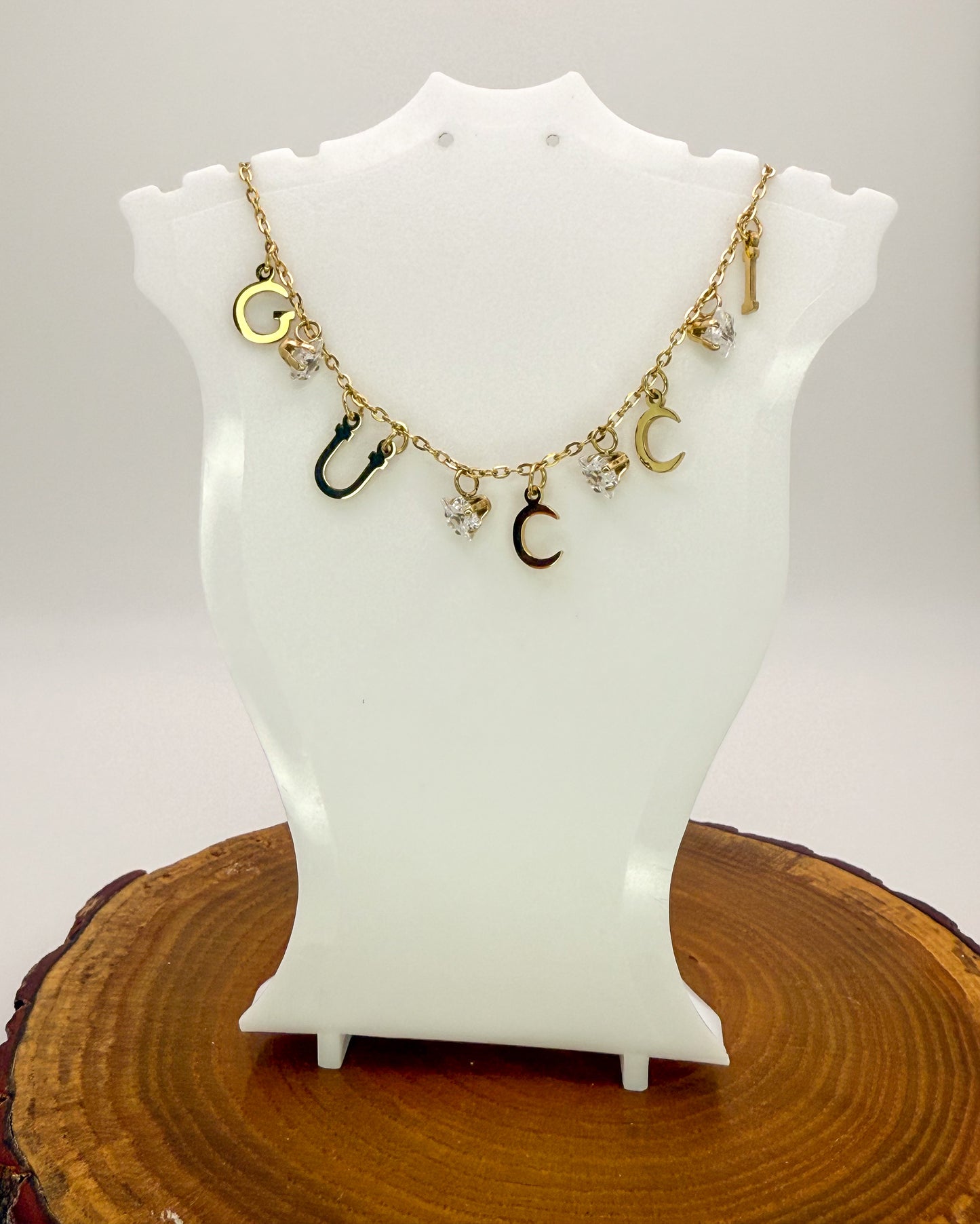 Gold Gucci Designer Dangle Adjustable Stainless Steel Necklace