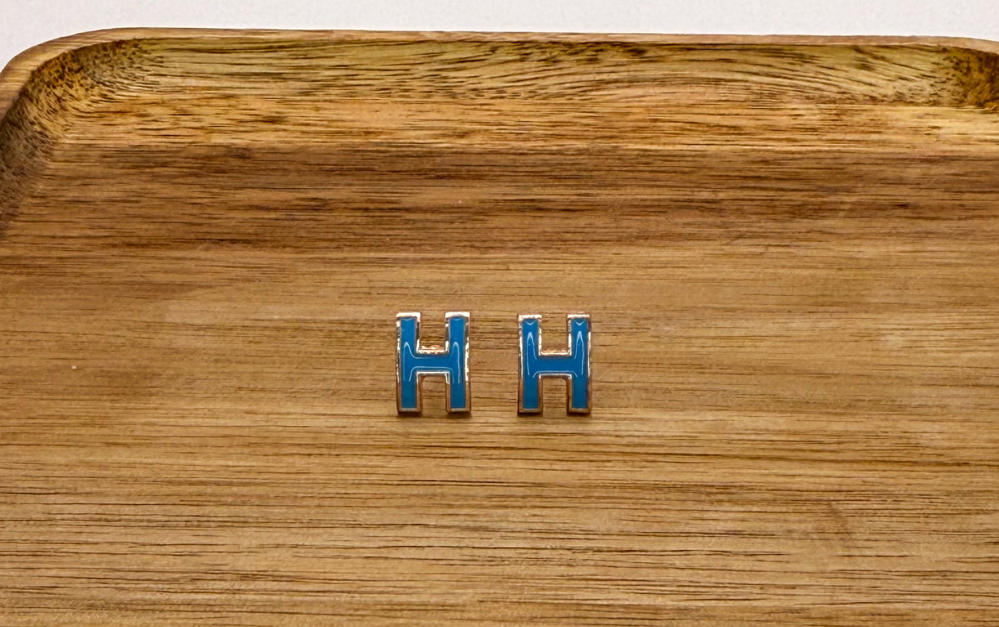 Hermes Blue Gold Stud Earrings