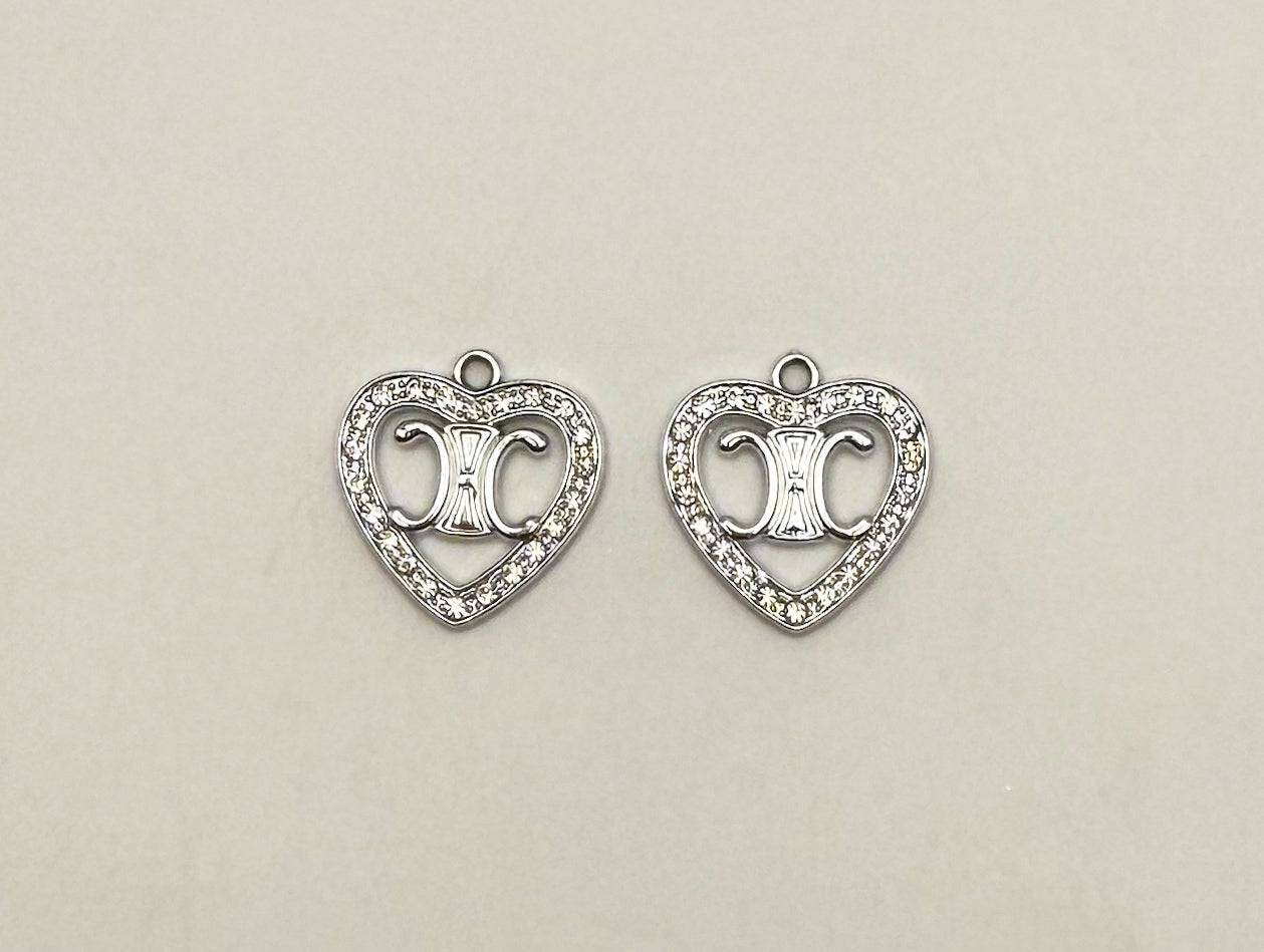 Designer Logo Gold and Silver Heart DIY Charms