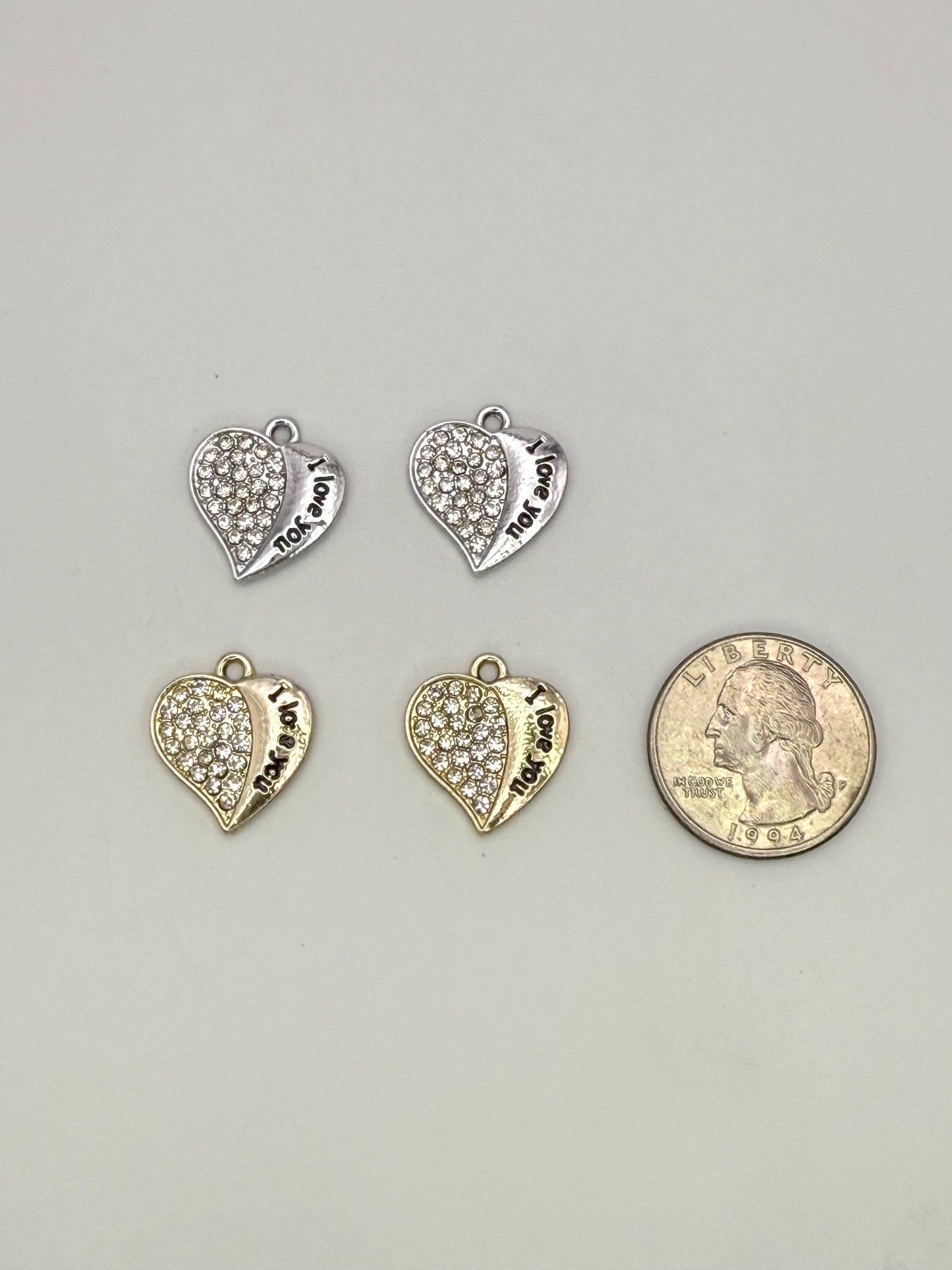 I Love You Gold & Silver Heart DIY Charms